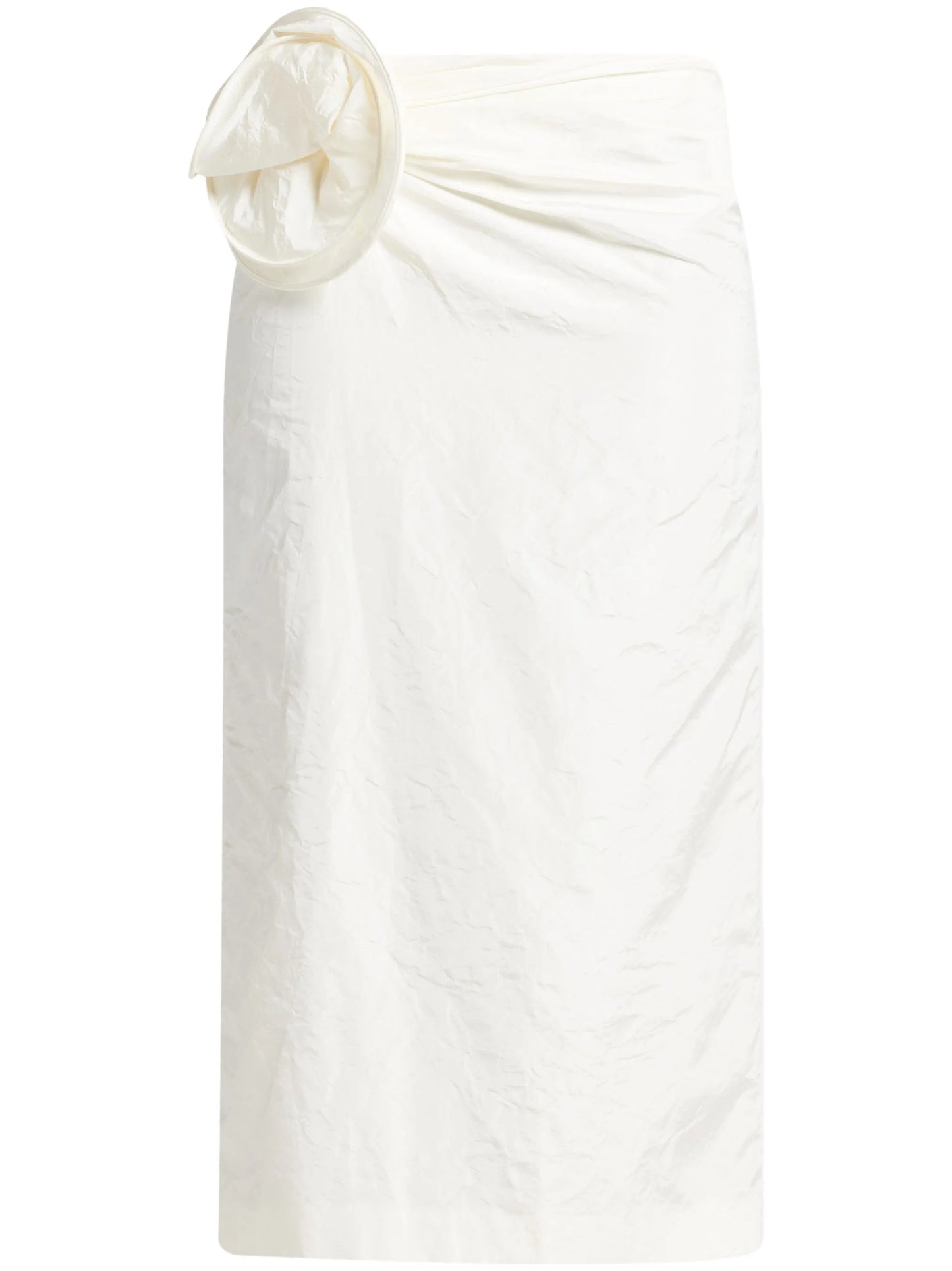 floral-appliqué taffeta midi skirt