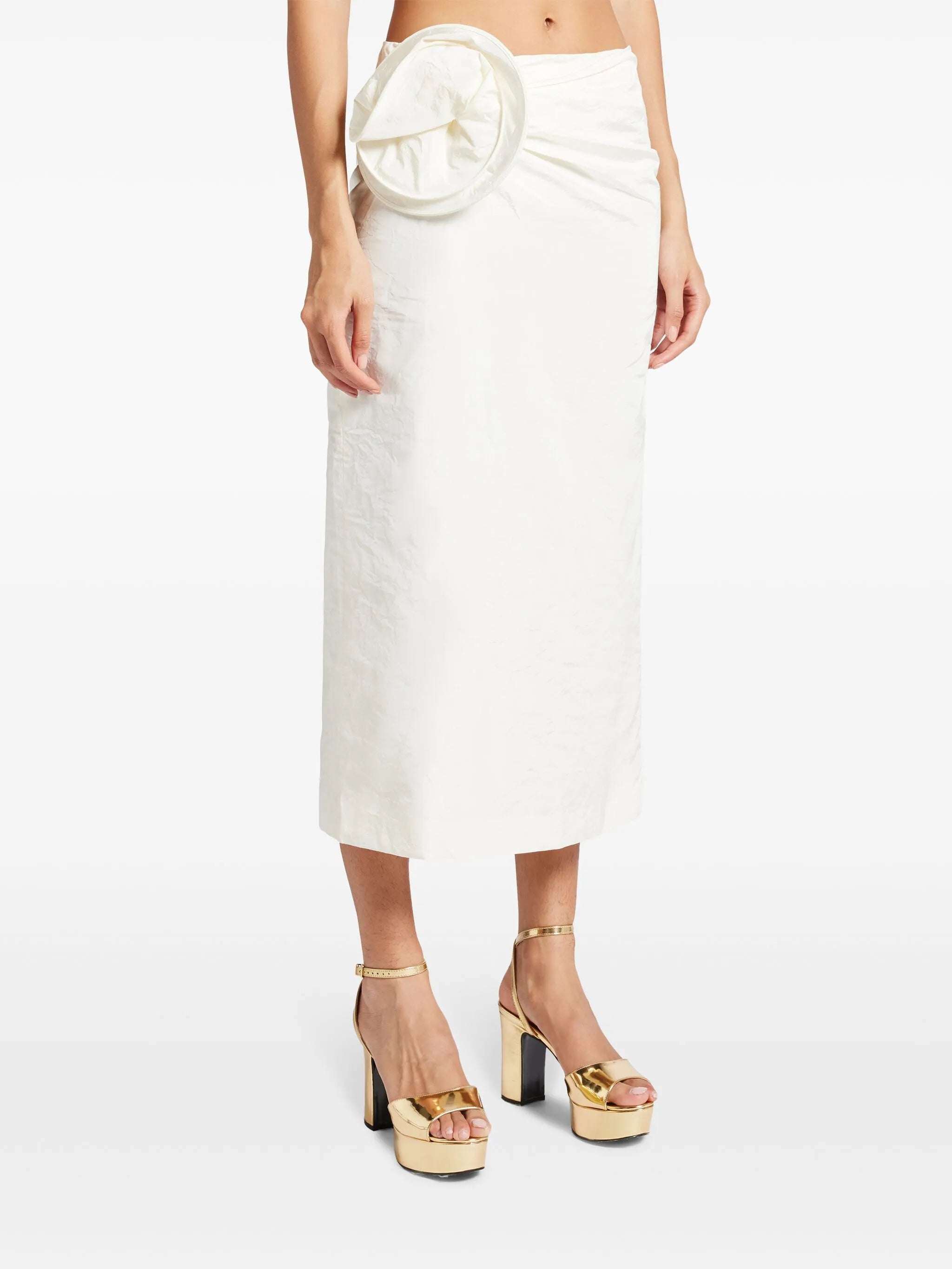 floral-appliqué taffeta midi skirt