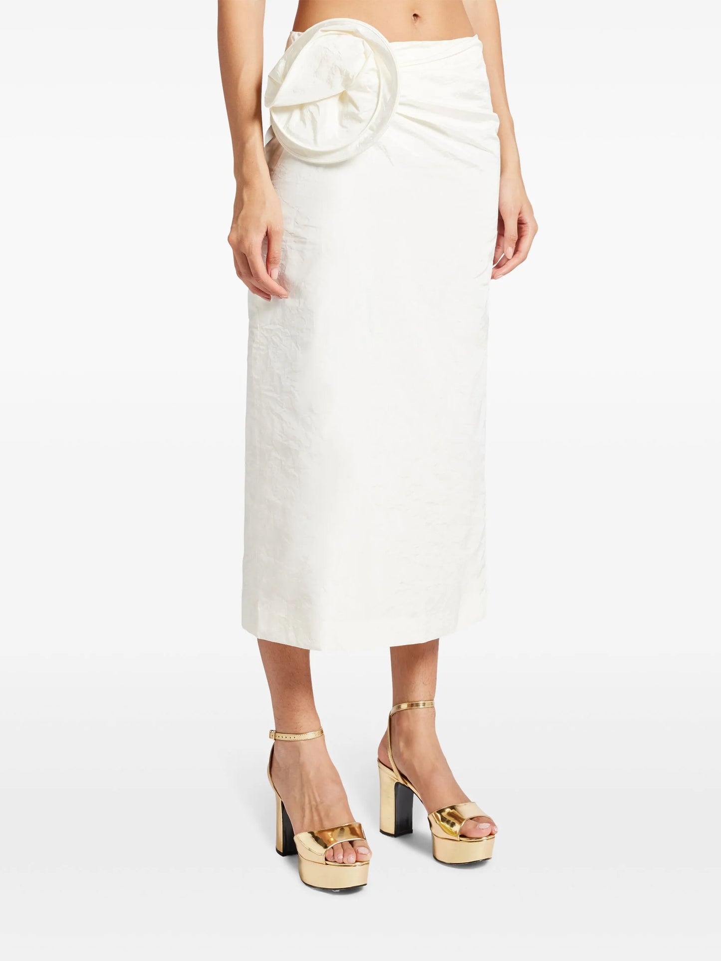 floral-appliqué taffeta midi skirt
