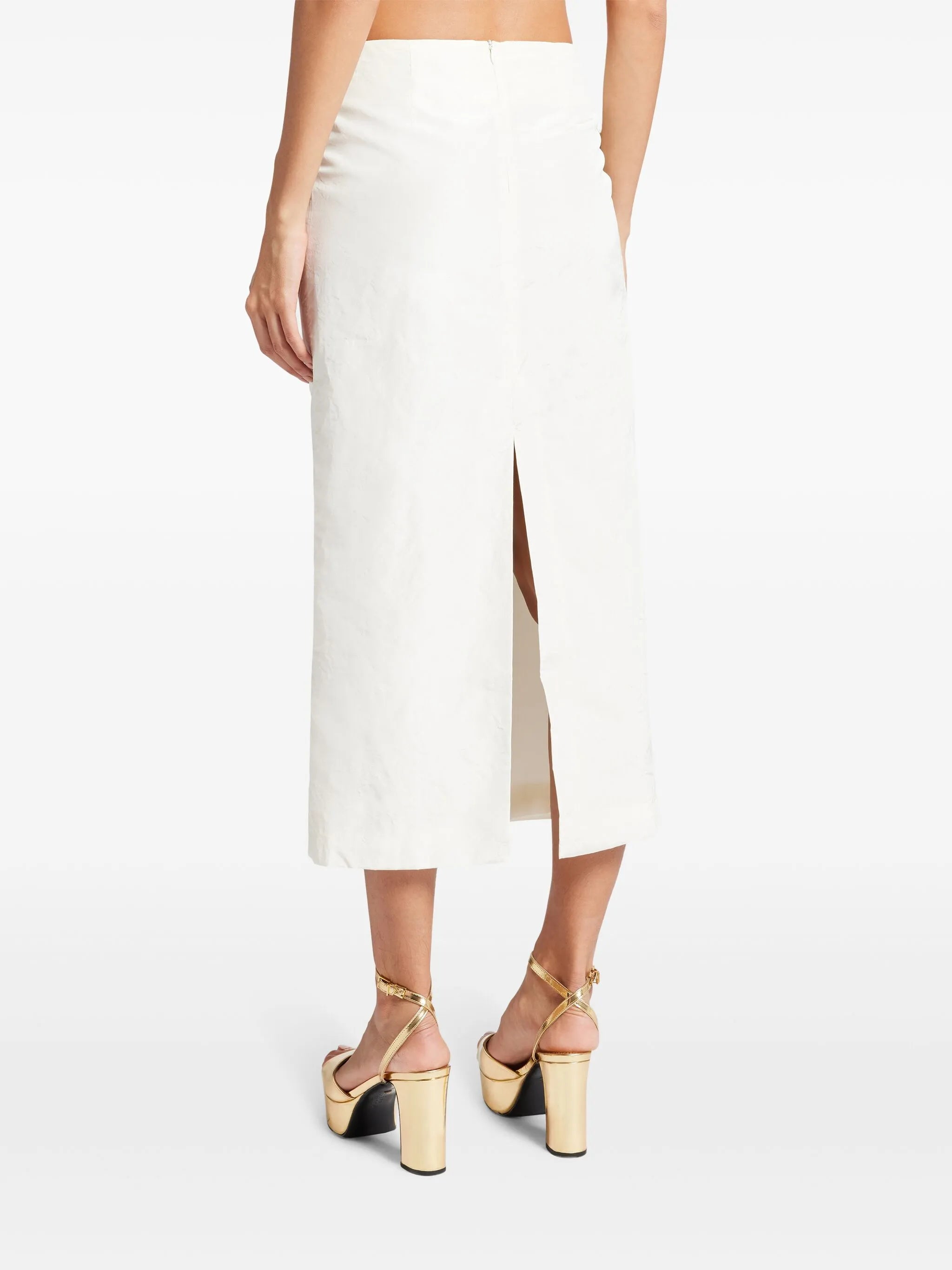 floral-appliqué taffeta midi skirt