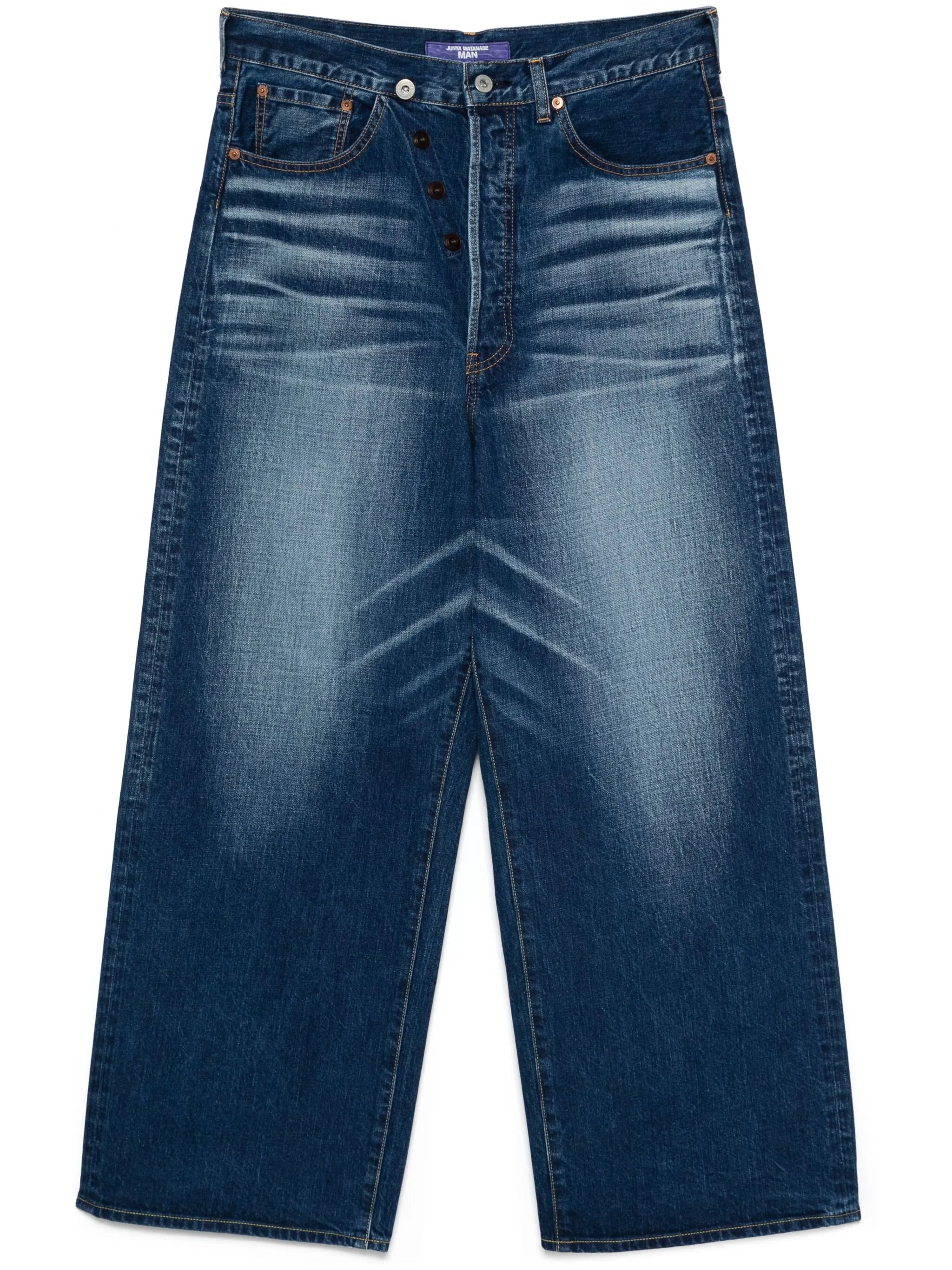 whiskering-effect jeans