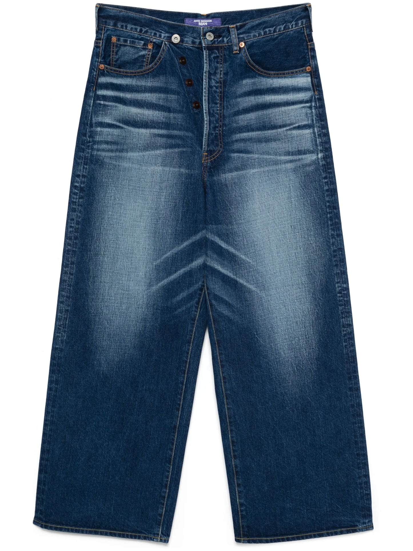 whiskering-effect jeans