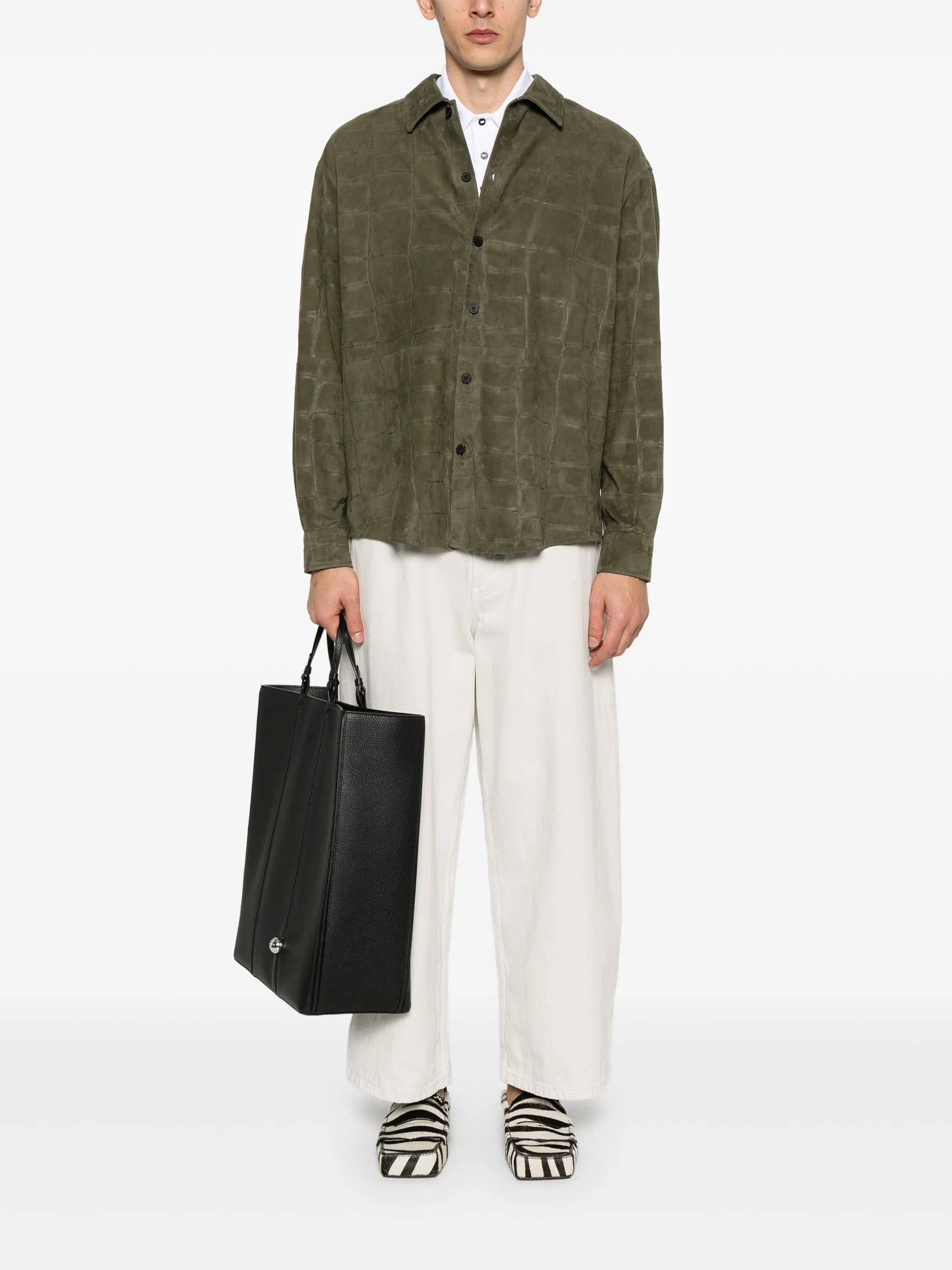 croc-embossed leather shirt