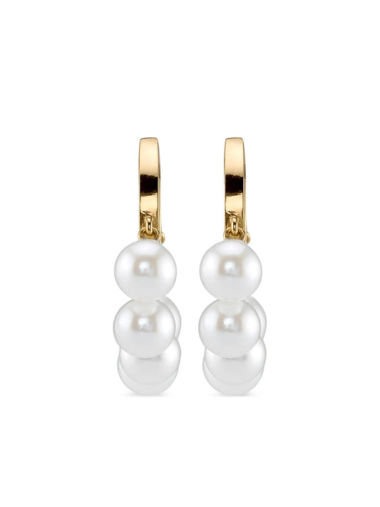 14kt yellow gold pearl drop hoop