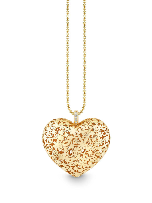 14kt yellow gold Puffy Icon Wallpaper Heart Charm necklace