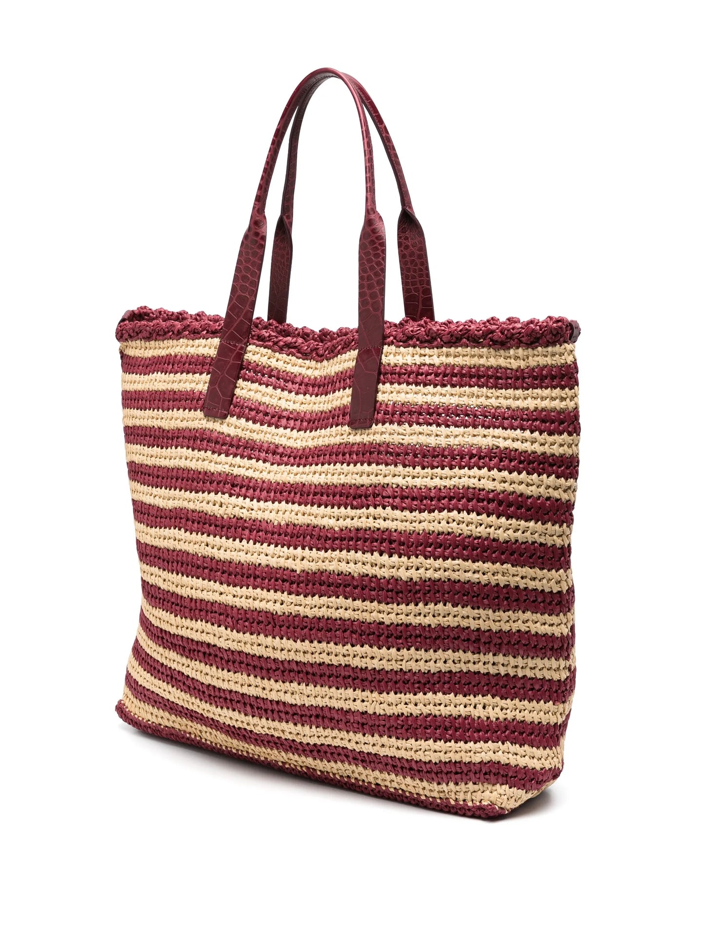 striped raffia tote bag