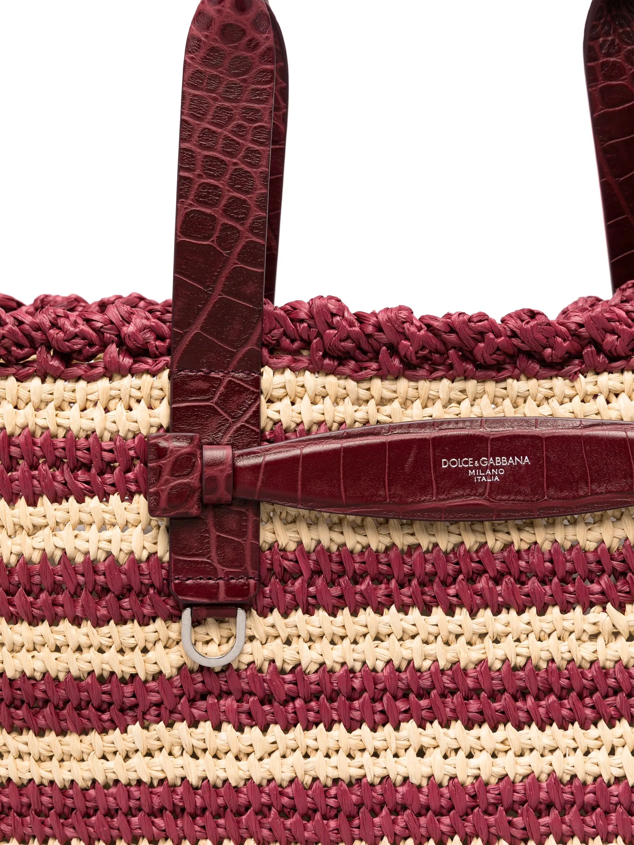 striped raffia tote bag