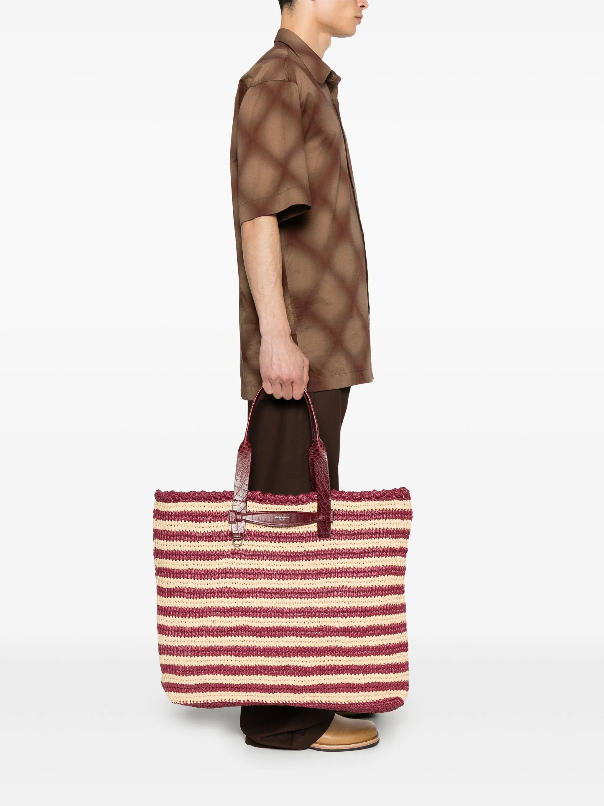 striped raffia tote bag
