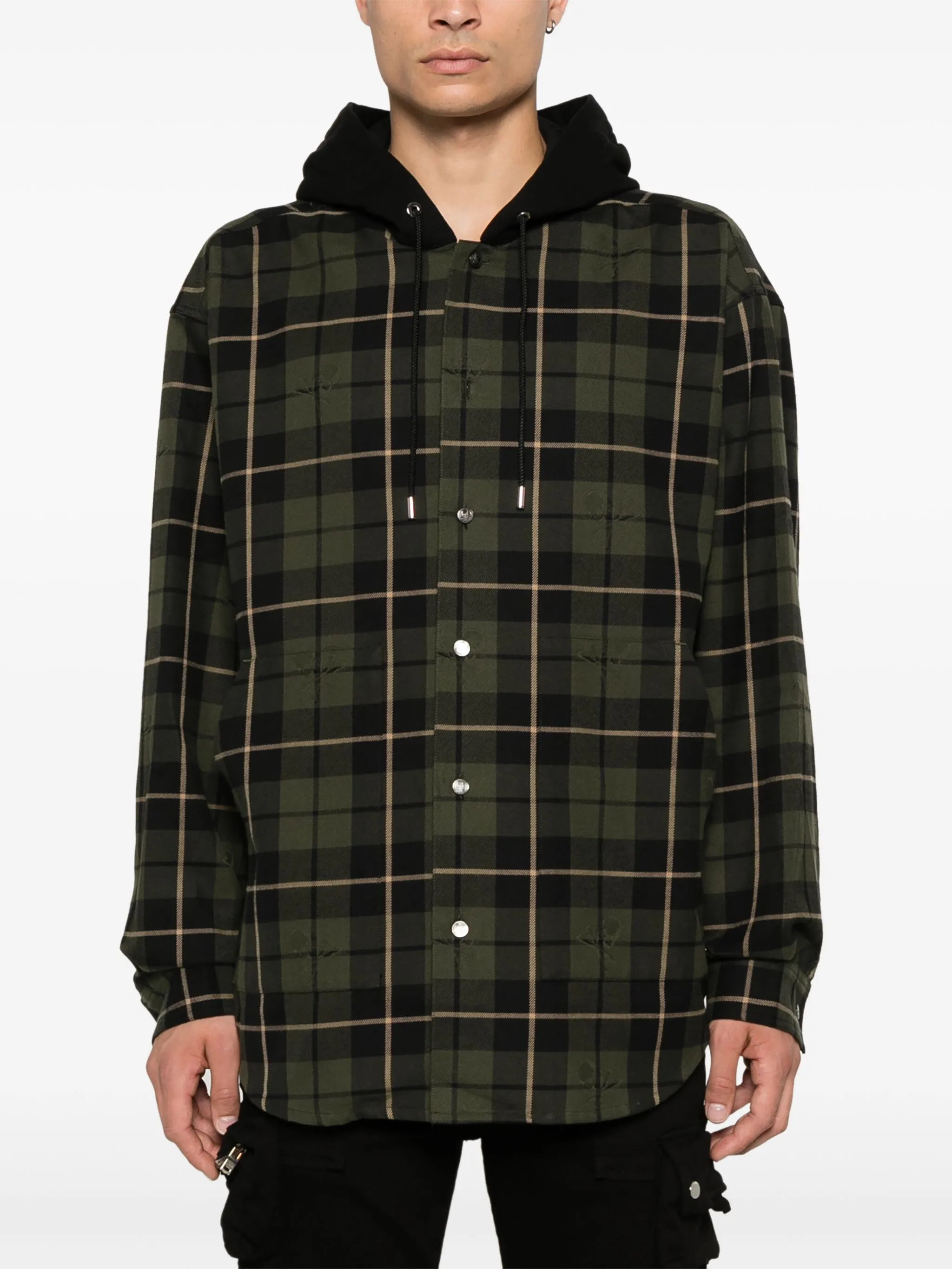 plaid-check hooded jacket