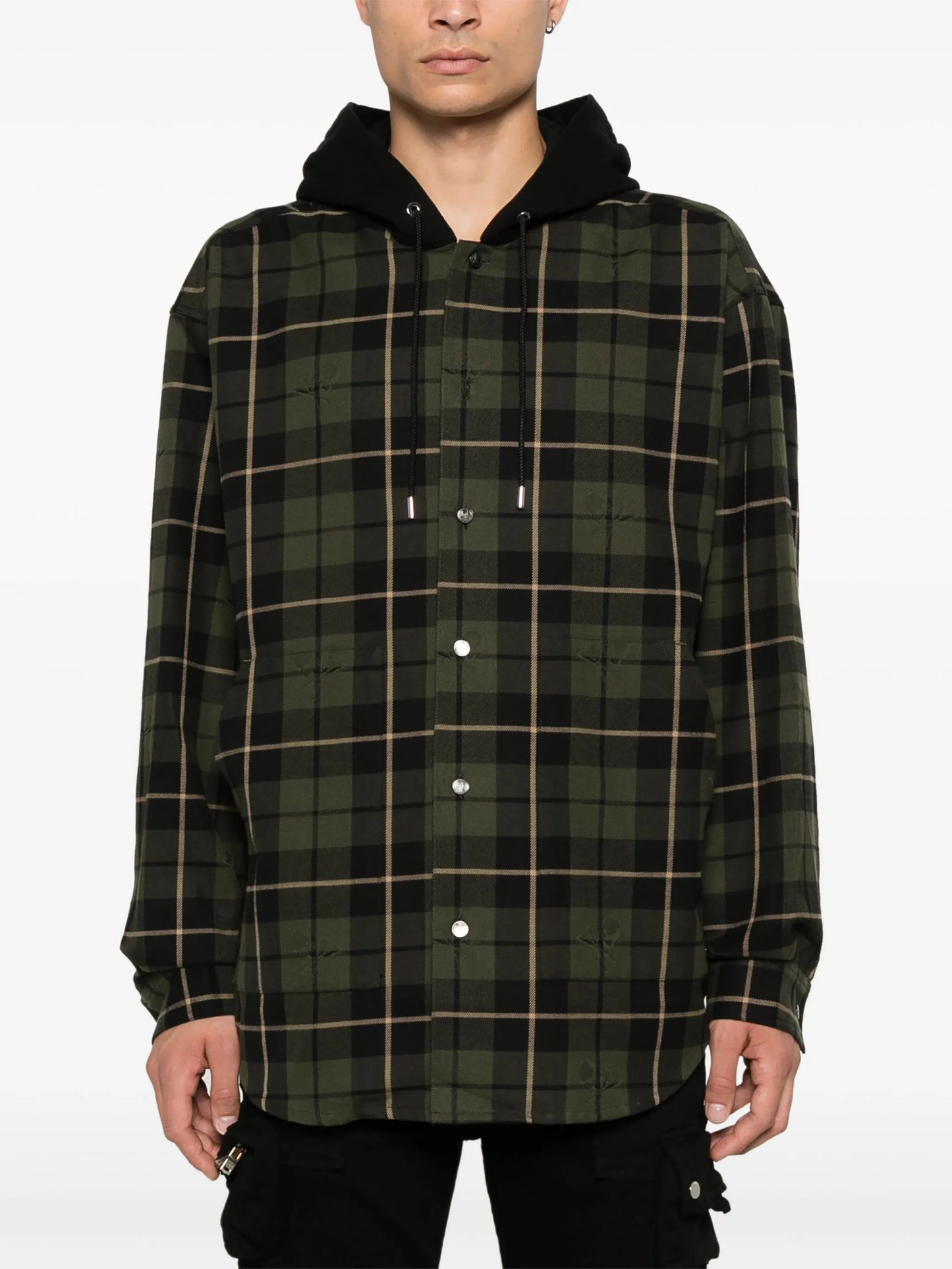 plaid-check hooded jacket