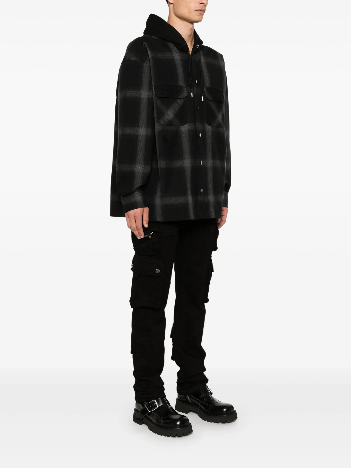 hooded plaid overshirt