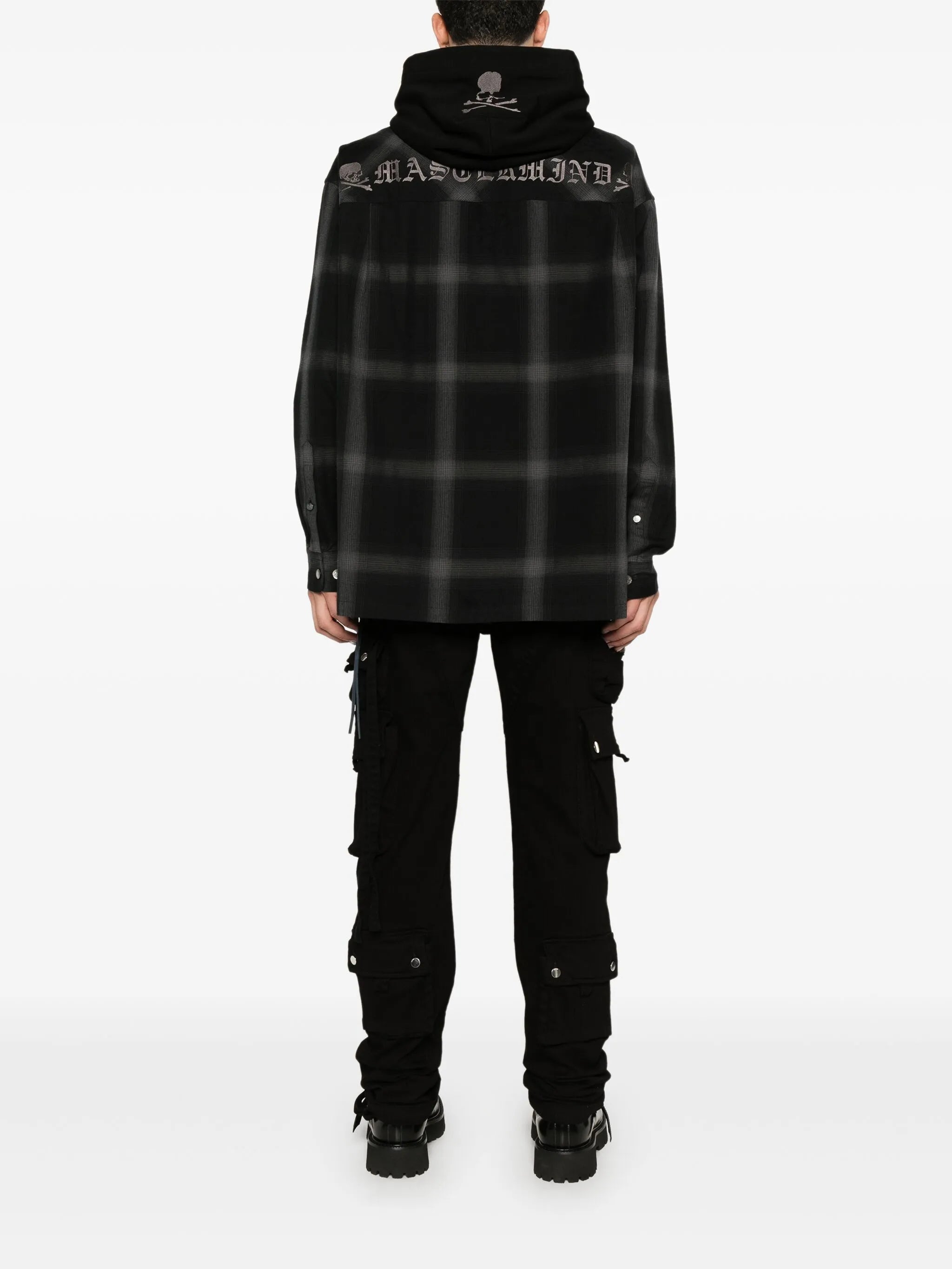 hooded plaid overshirt
