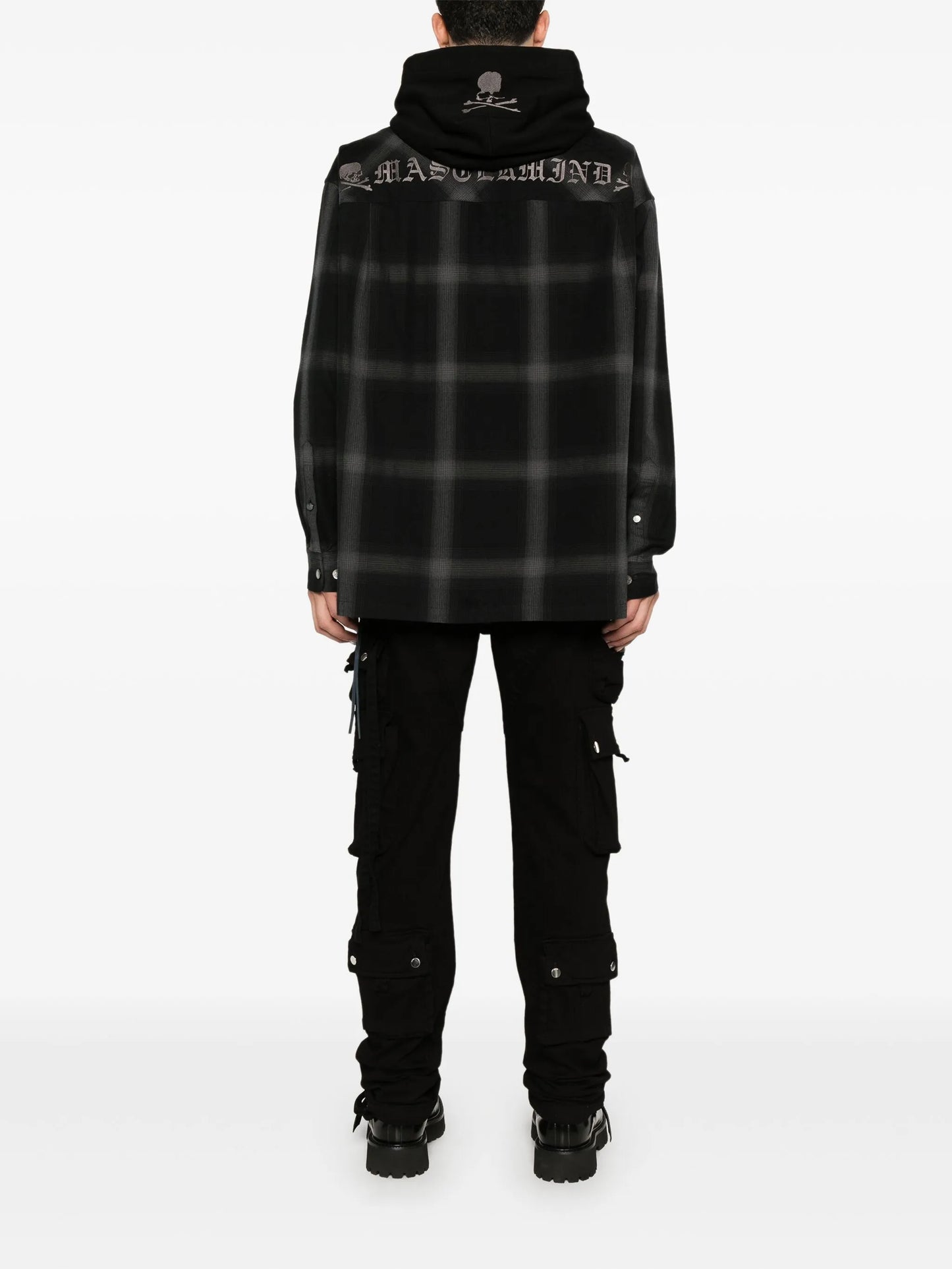hooded plaid overshirt