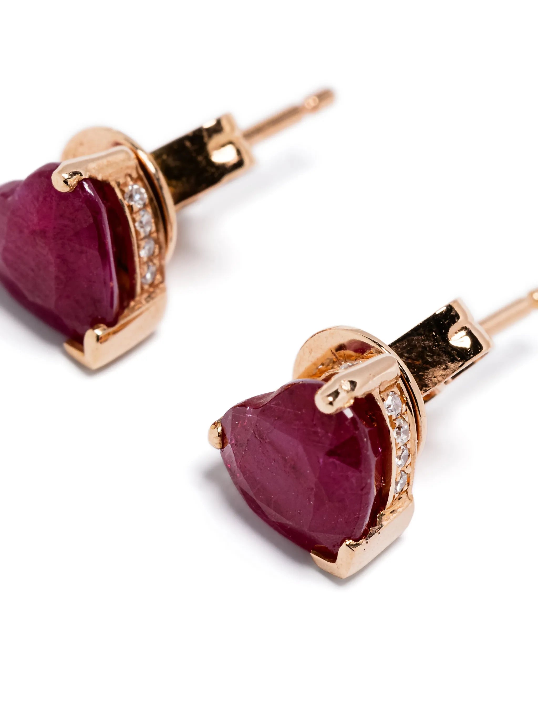 18K rose gold Heart Halo ruby and diamond earrings