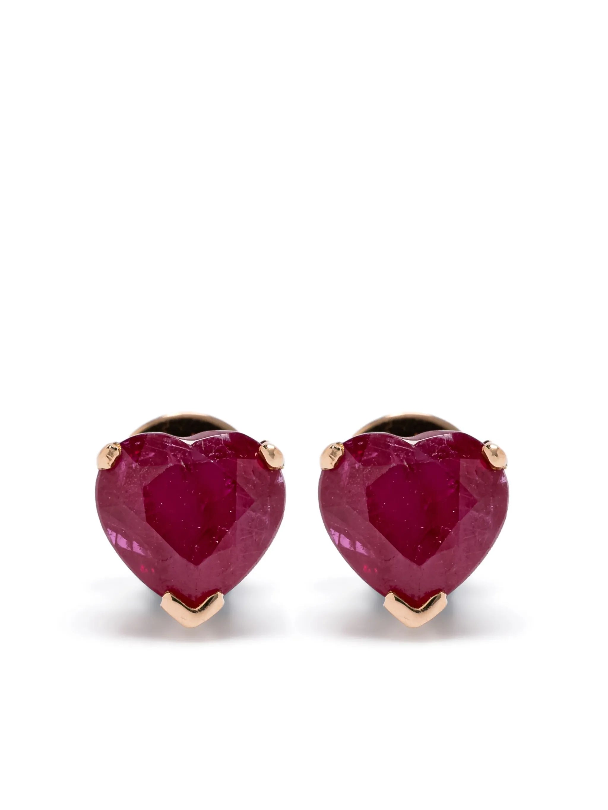 18K rose gold Heart Halo ruby and diamond earrings