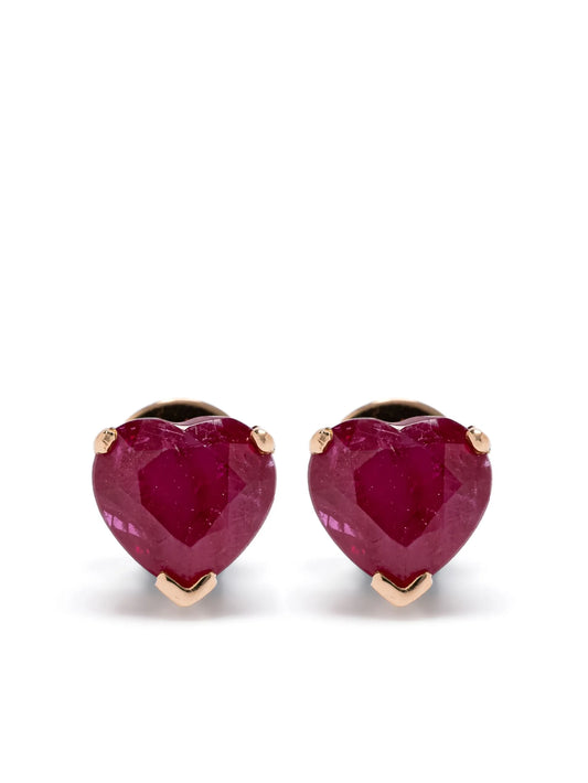 18K rose gold Heart Halo ruby and diamond earrings