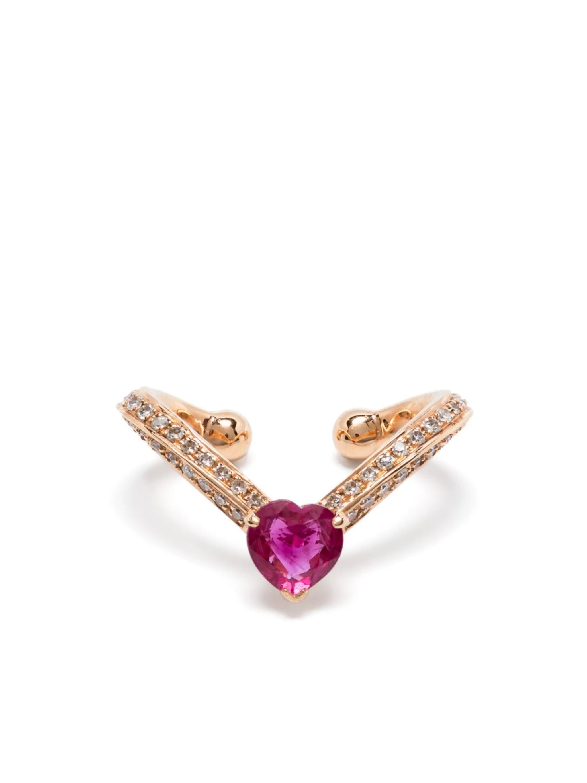 18K yellow gold Chevron ruby and diamond ear cuff
