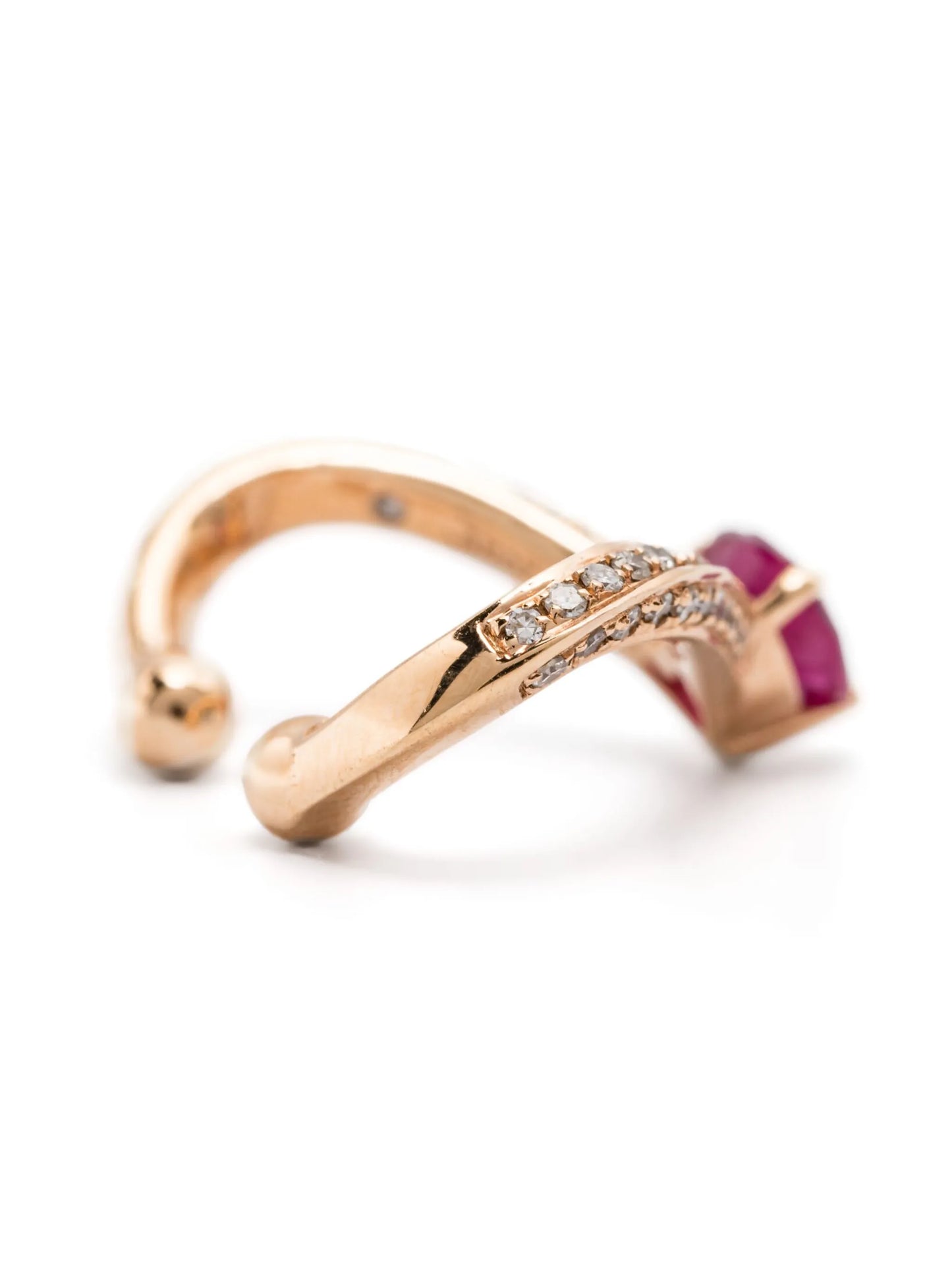 18K yellow gold Chevron ruby and diamond ear cuff