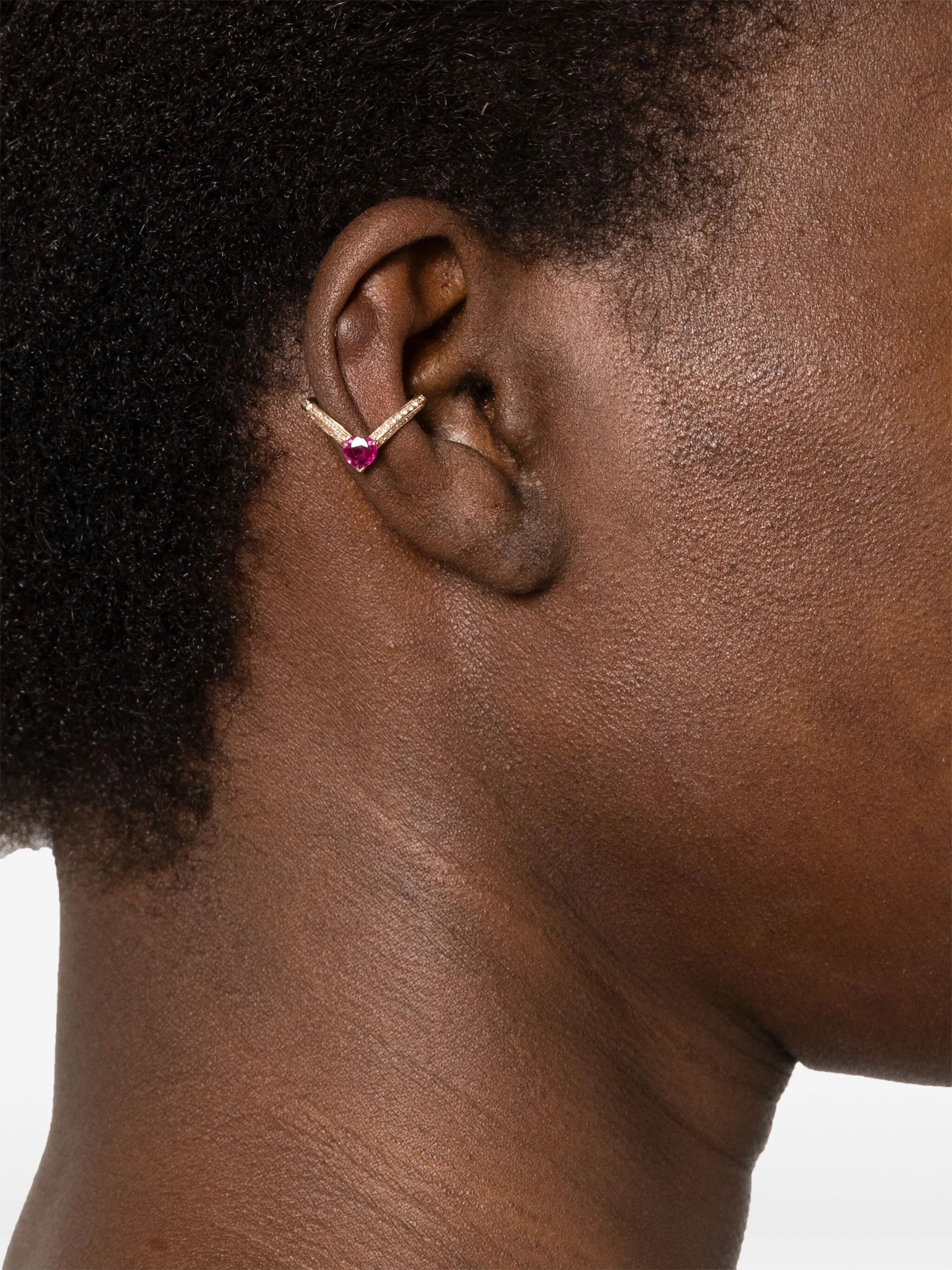 18K yellow gold Chevron ruby and diamond ear cuff