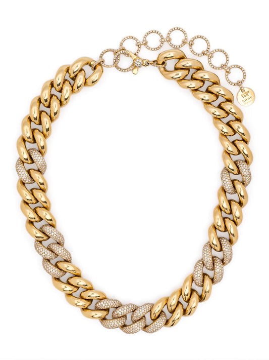18CT yellow gold alternating jumbo diamond necklace