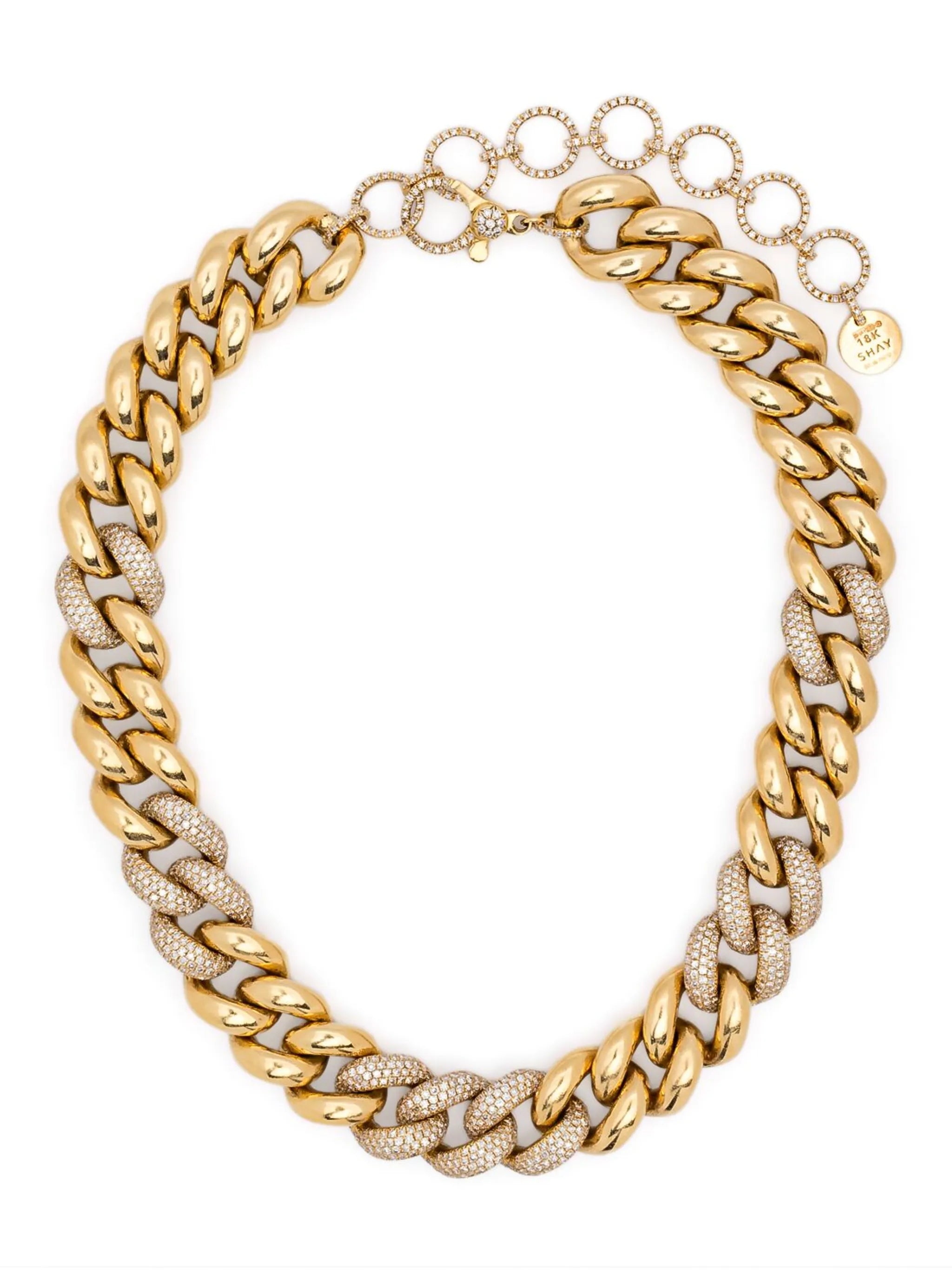 18K yellow gold alternating jumbo diamond necklace