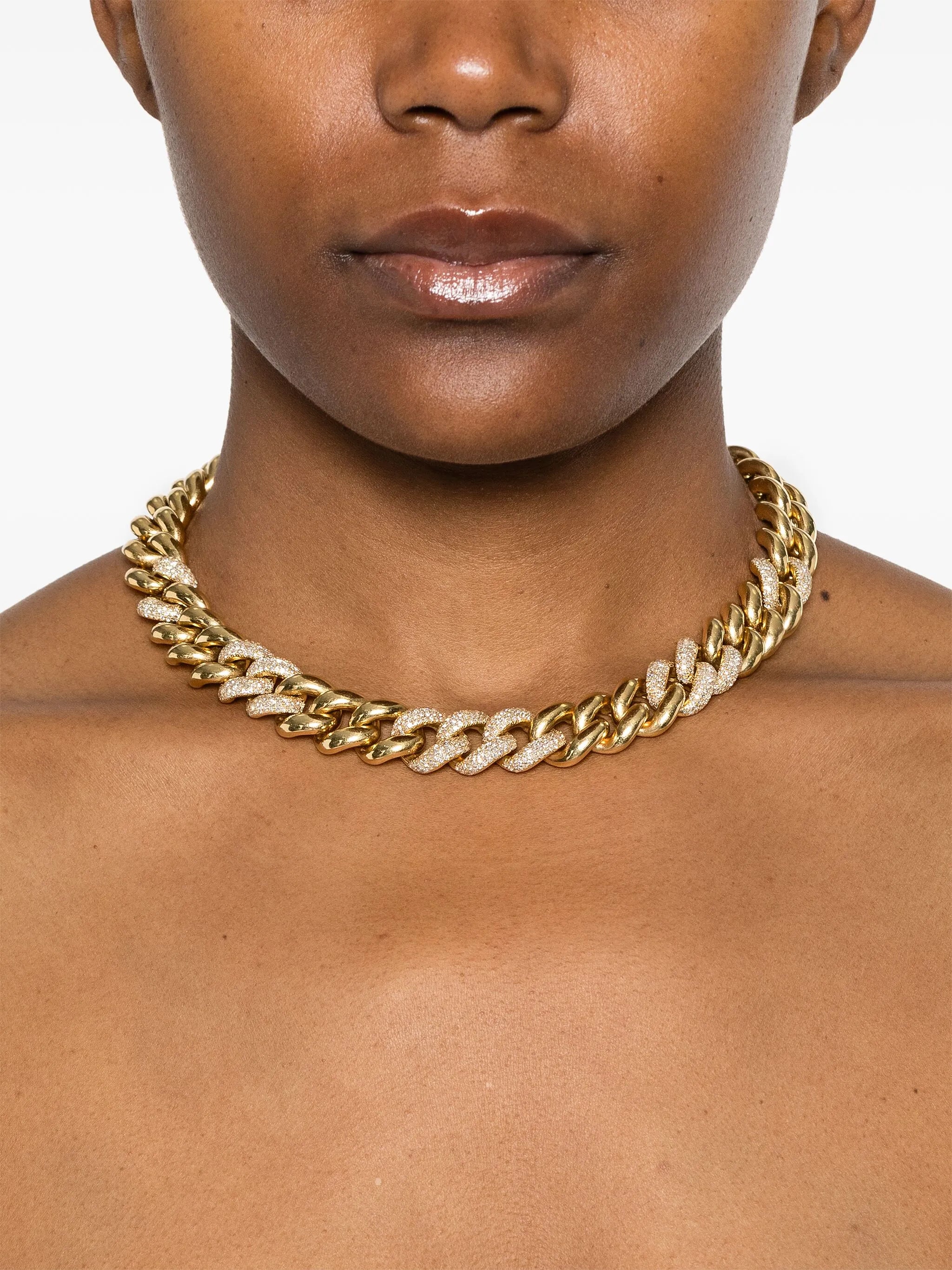 18K yellow gold Alternating Jumbo diamond necklace