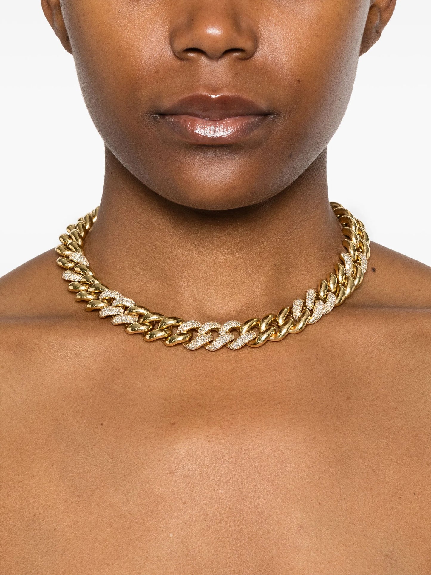 18K yellow gold Alternating Jumbo diamond necklace