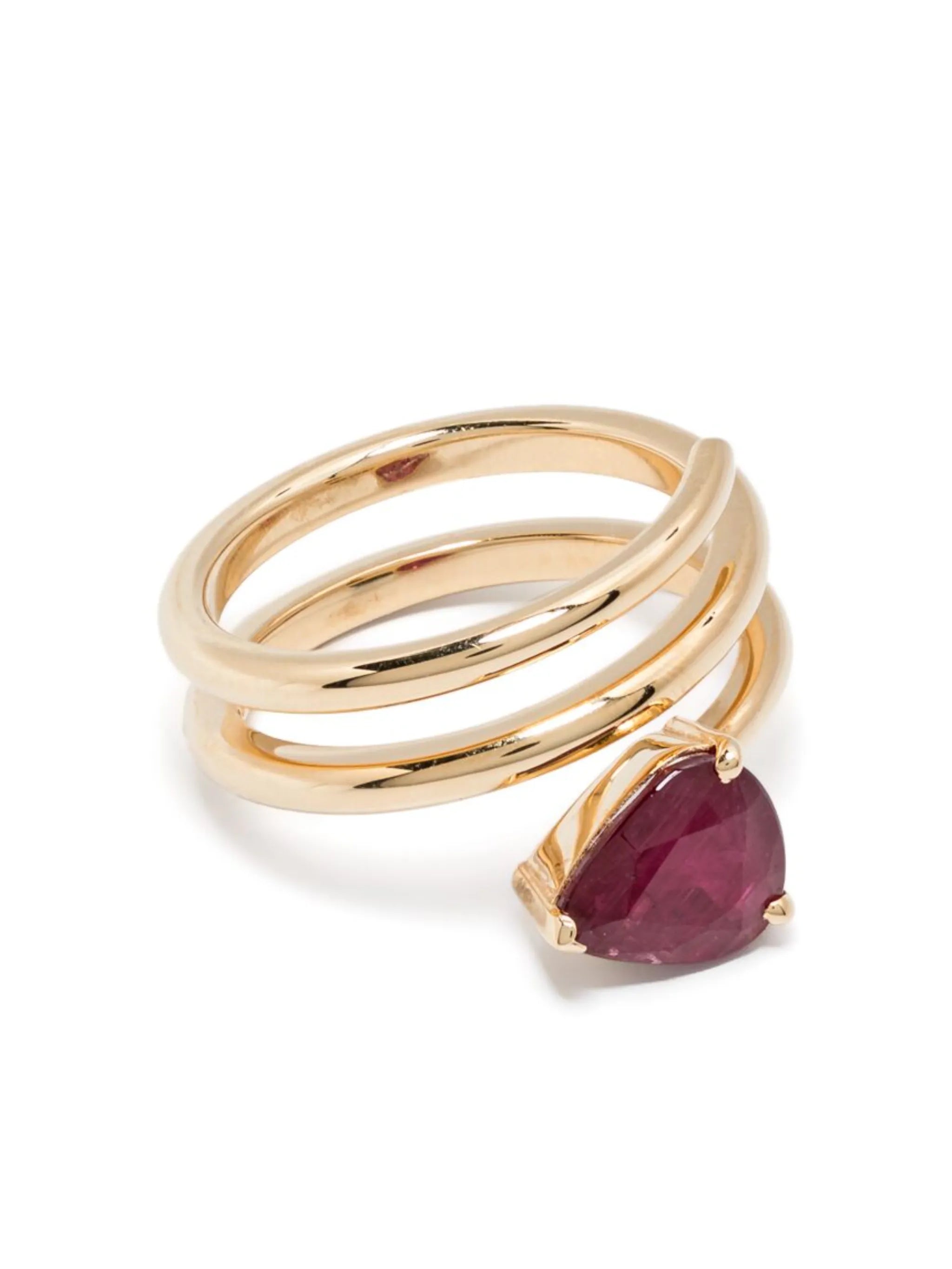 18K yellow gold spiral ruby pinky ring
