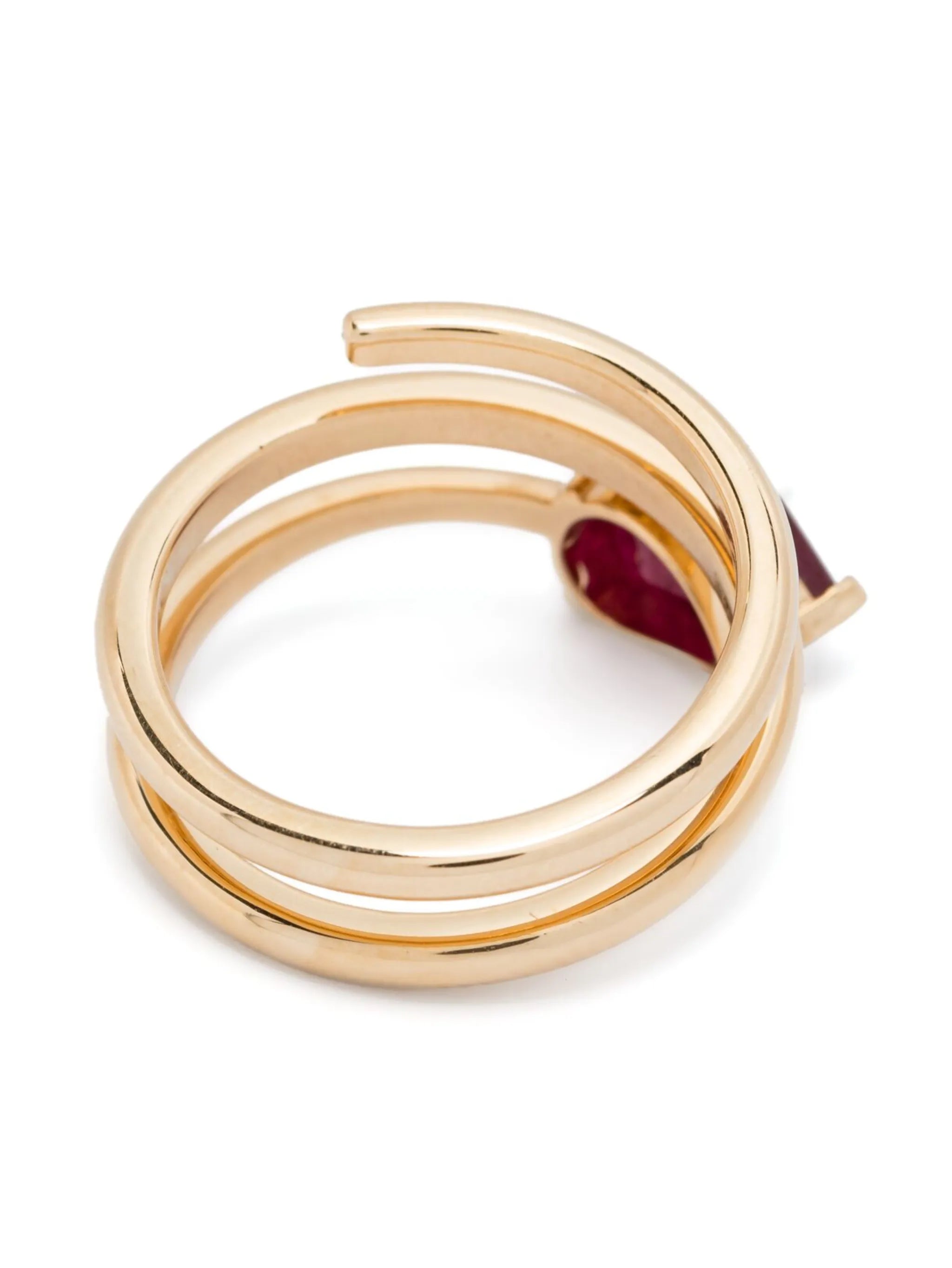 18K yellow gold spiral ruby pinky ring