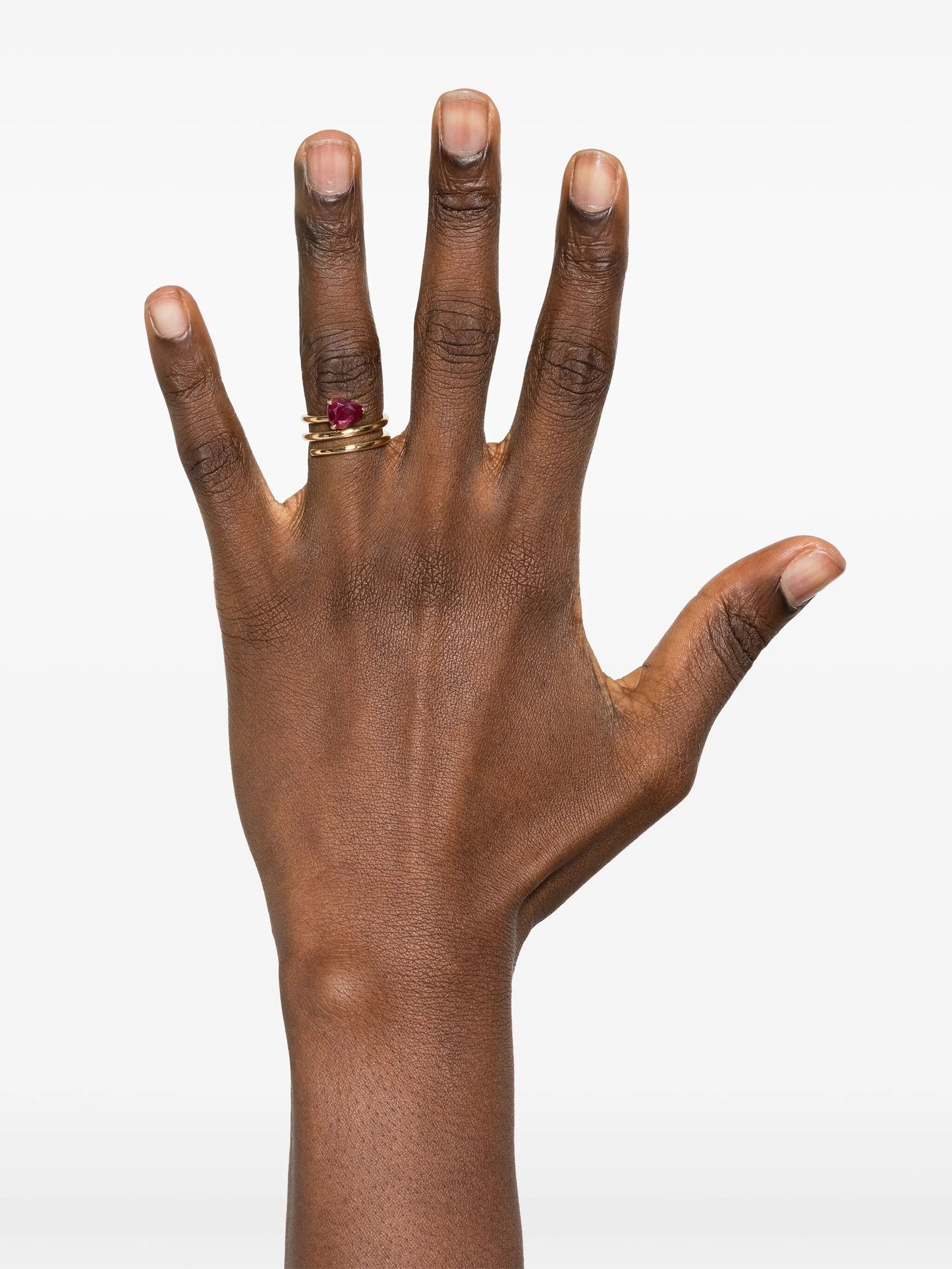 18K yellow gold spiral ruby pinky ring