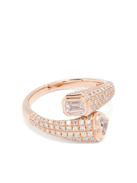 18KT rose gold Bypass diamonds pink ring
