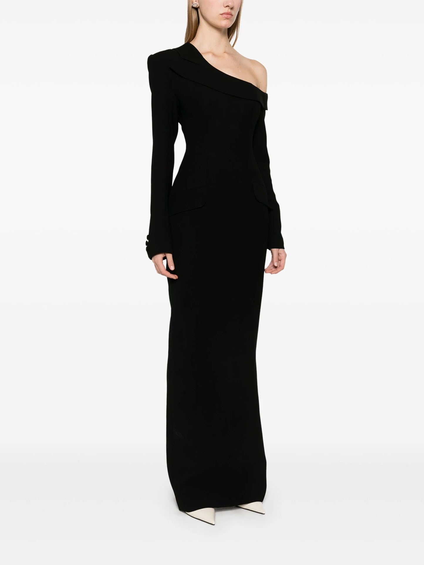 one-shoulder gown
