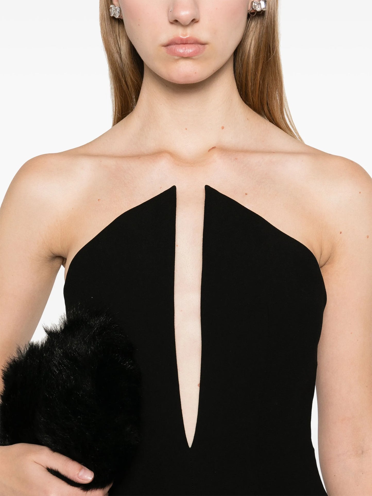 spike-neckline gown