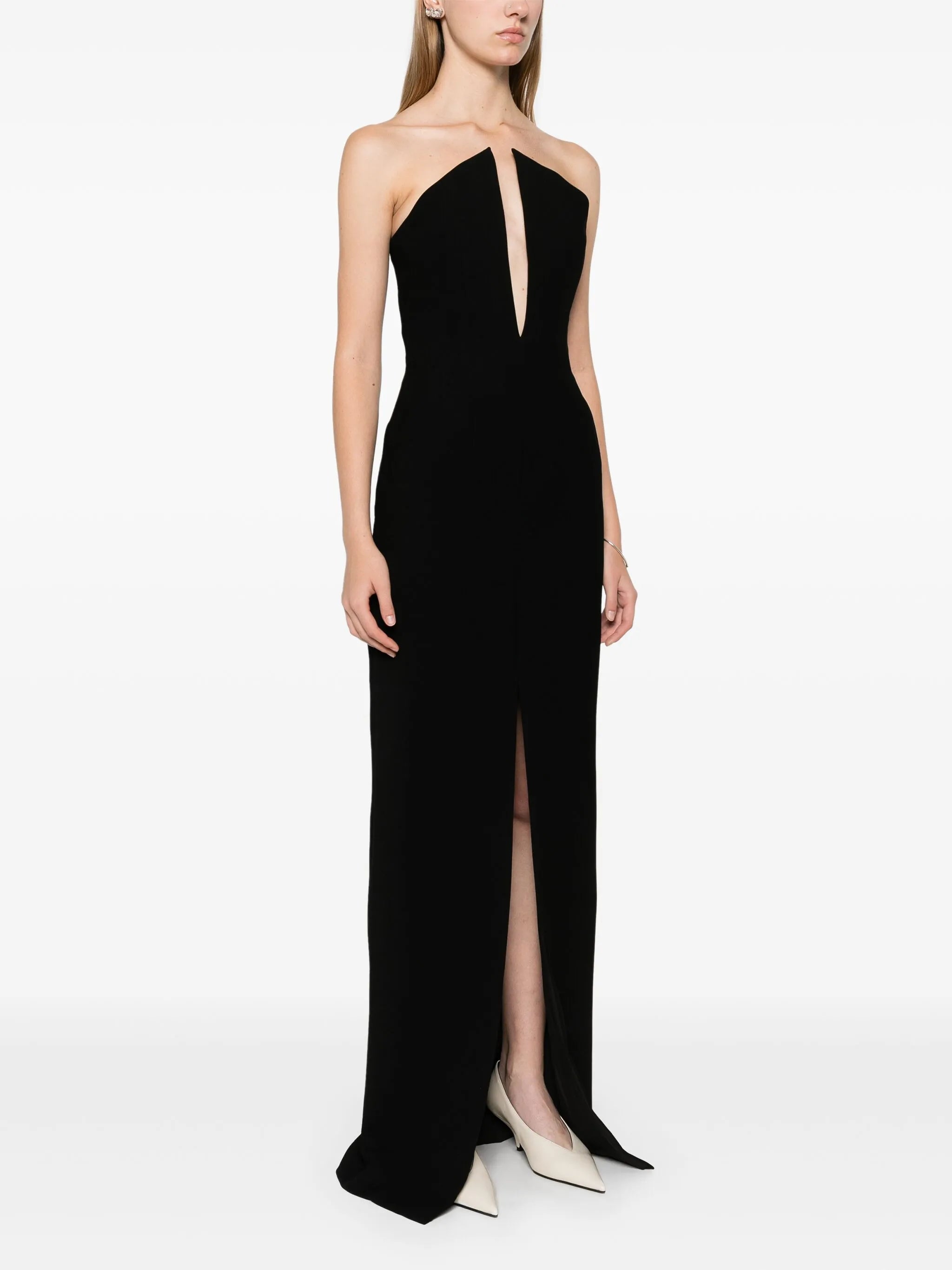 spike-neckline gown