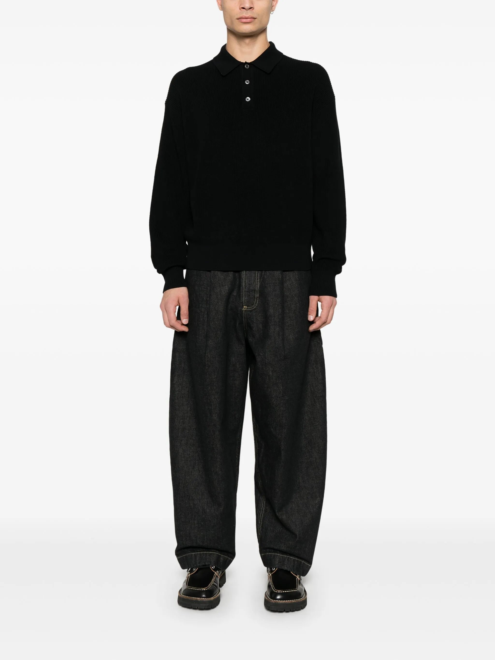 ribbed-knit polo shirt