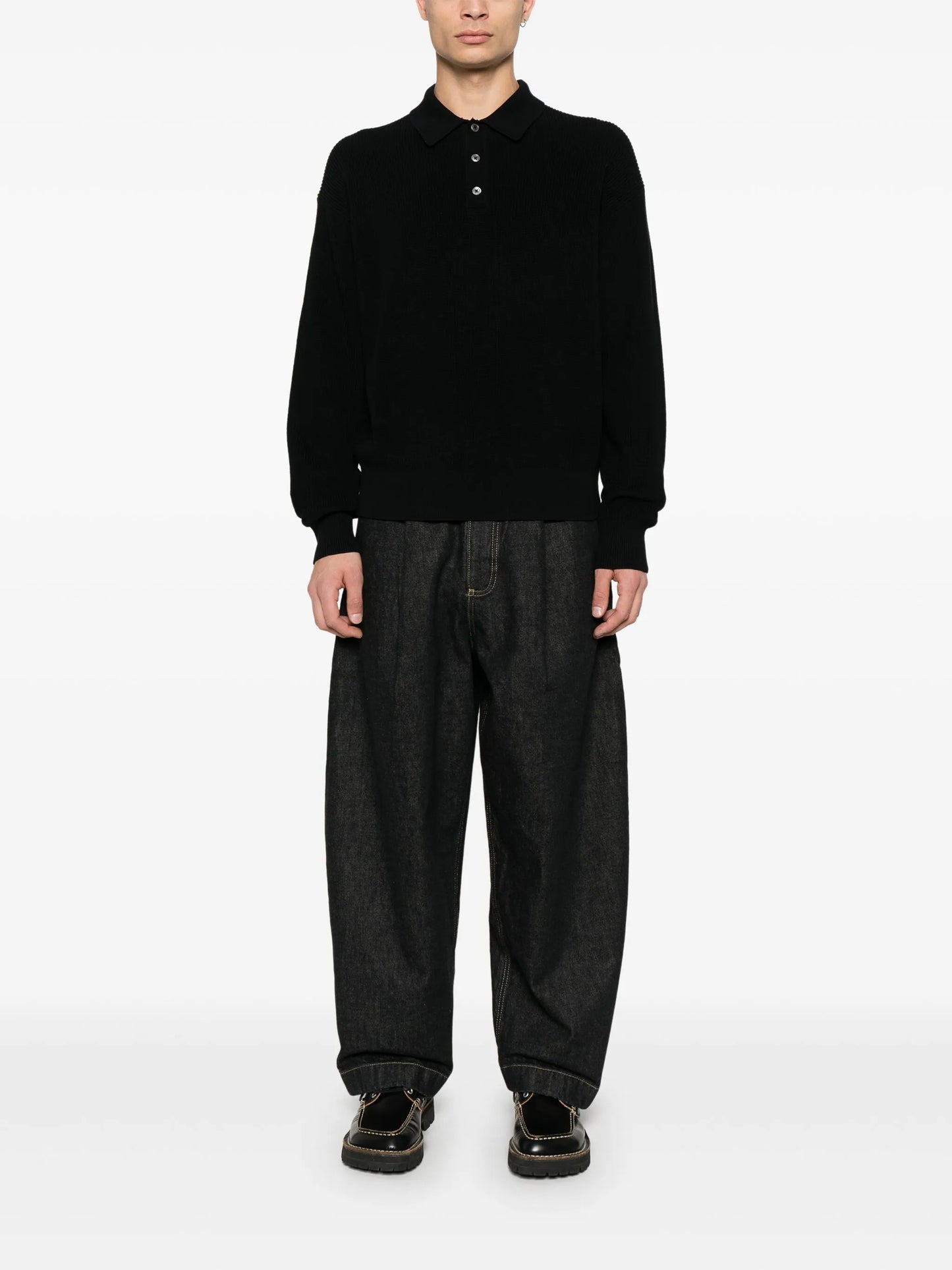 ribbed-knit polo shirt
