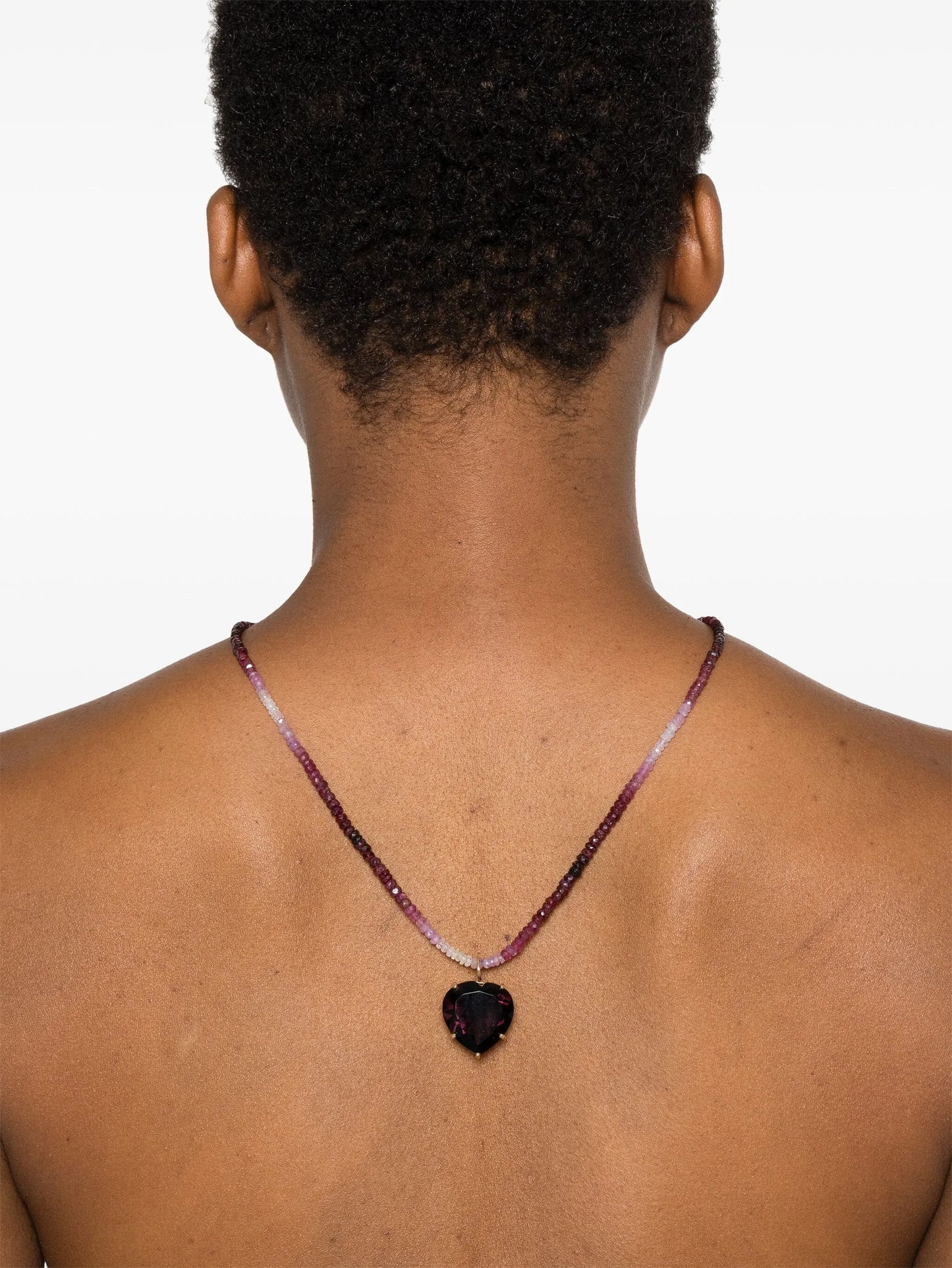 14kt yellow gold Heart-pendant ruby and smoky quartz necklace