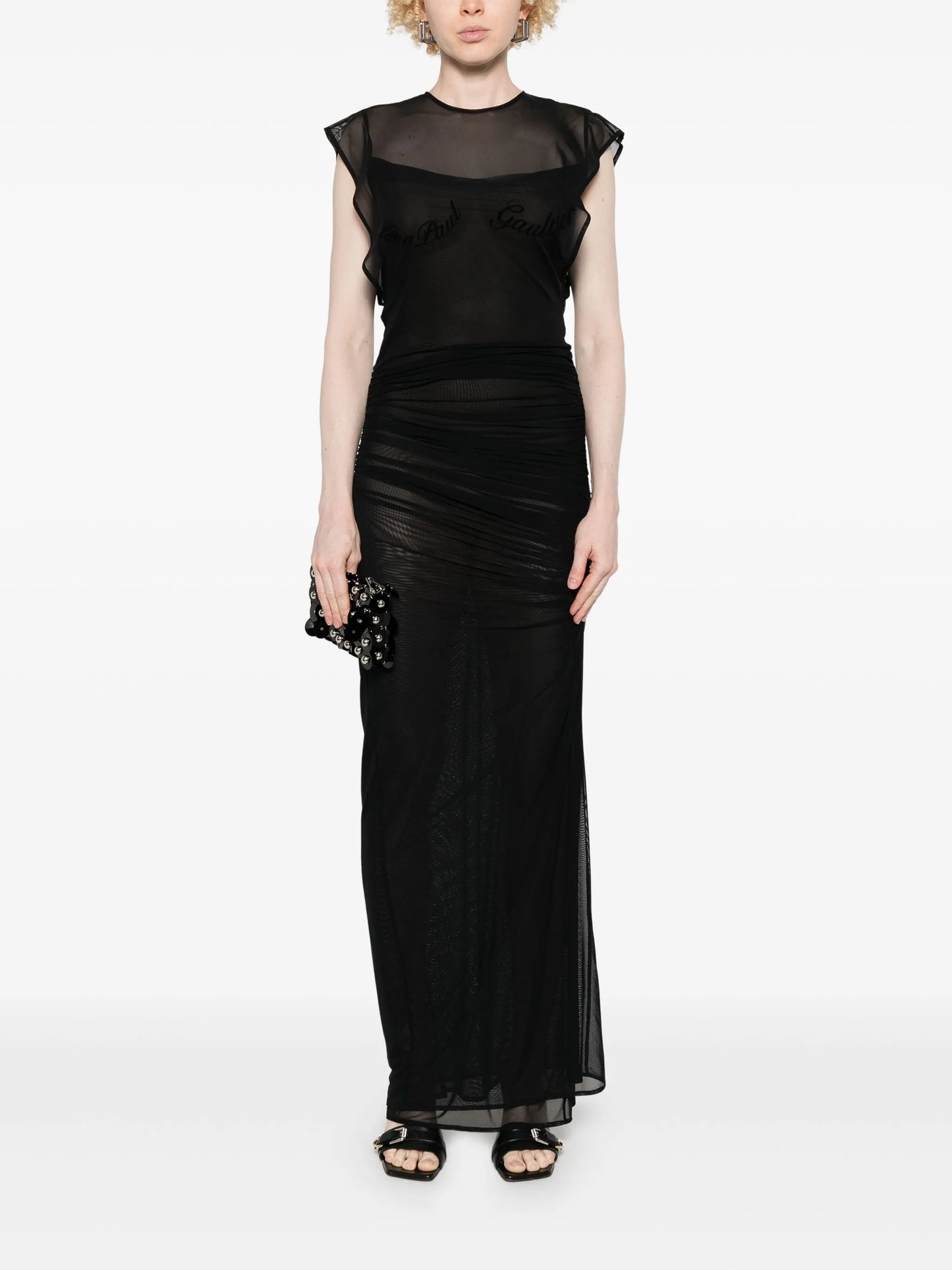flocked-logo maxi dress