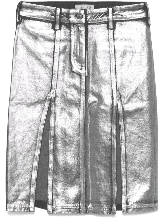 coated denim midi skirt