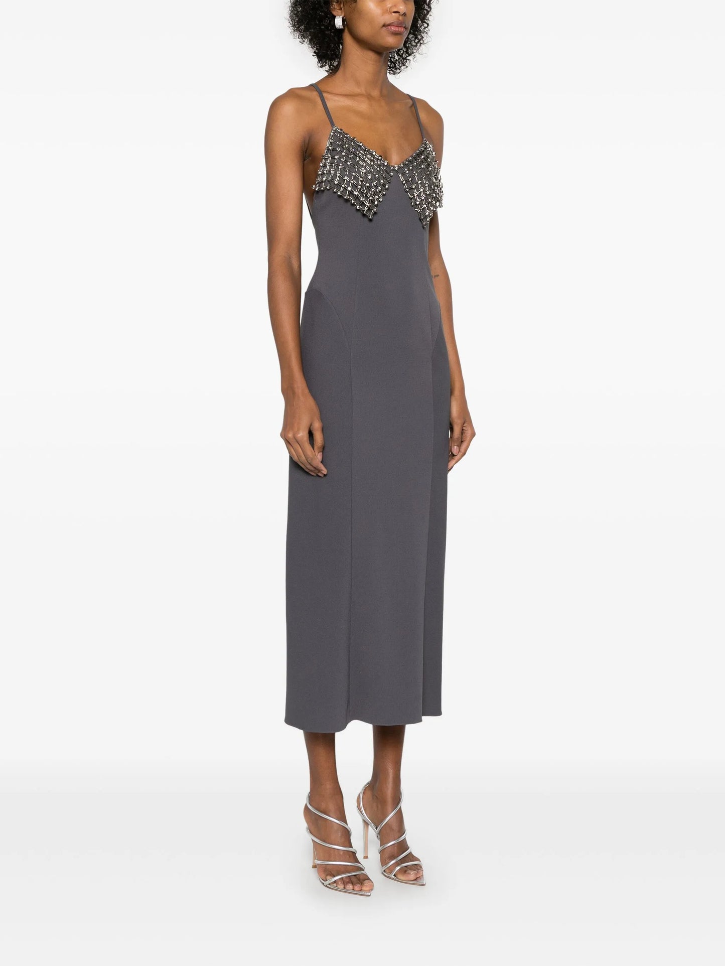 crystal-detail midi dress