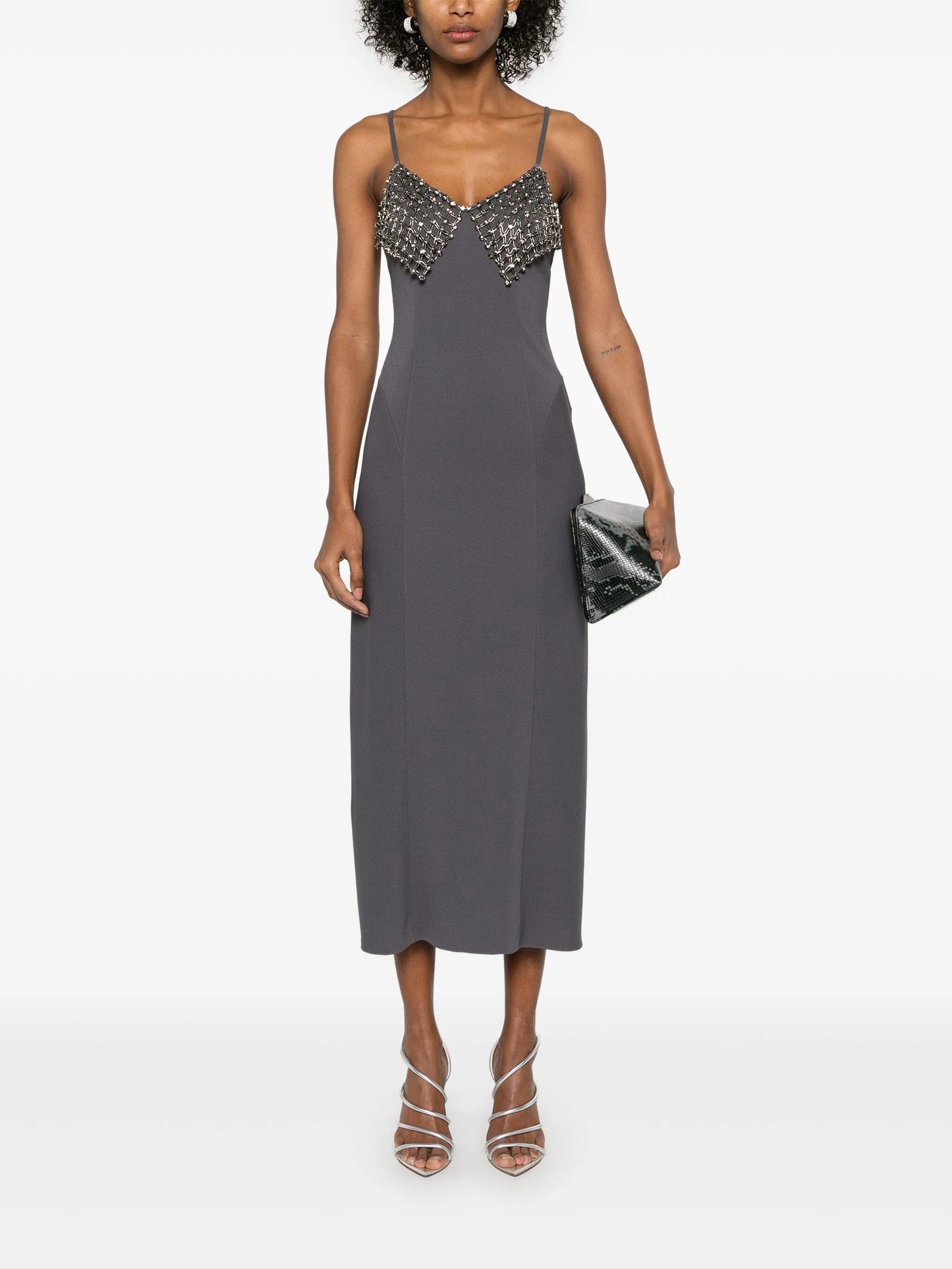 crystal-detail midi dress