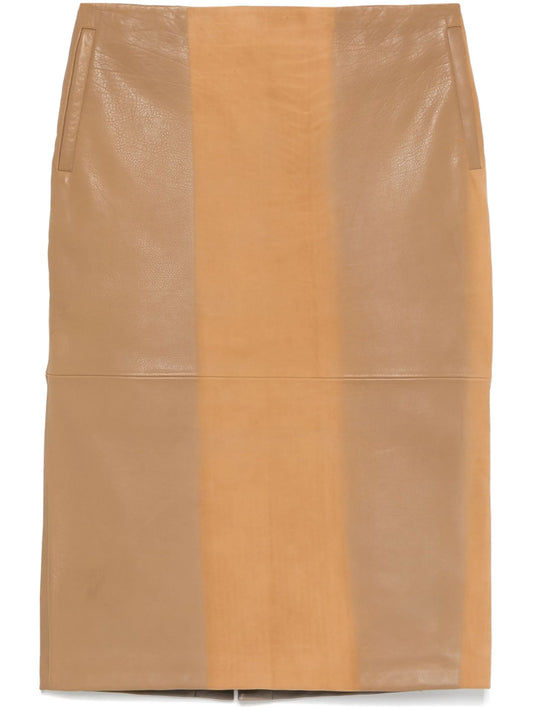 scuffed-leather midi skirt