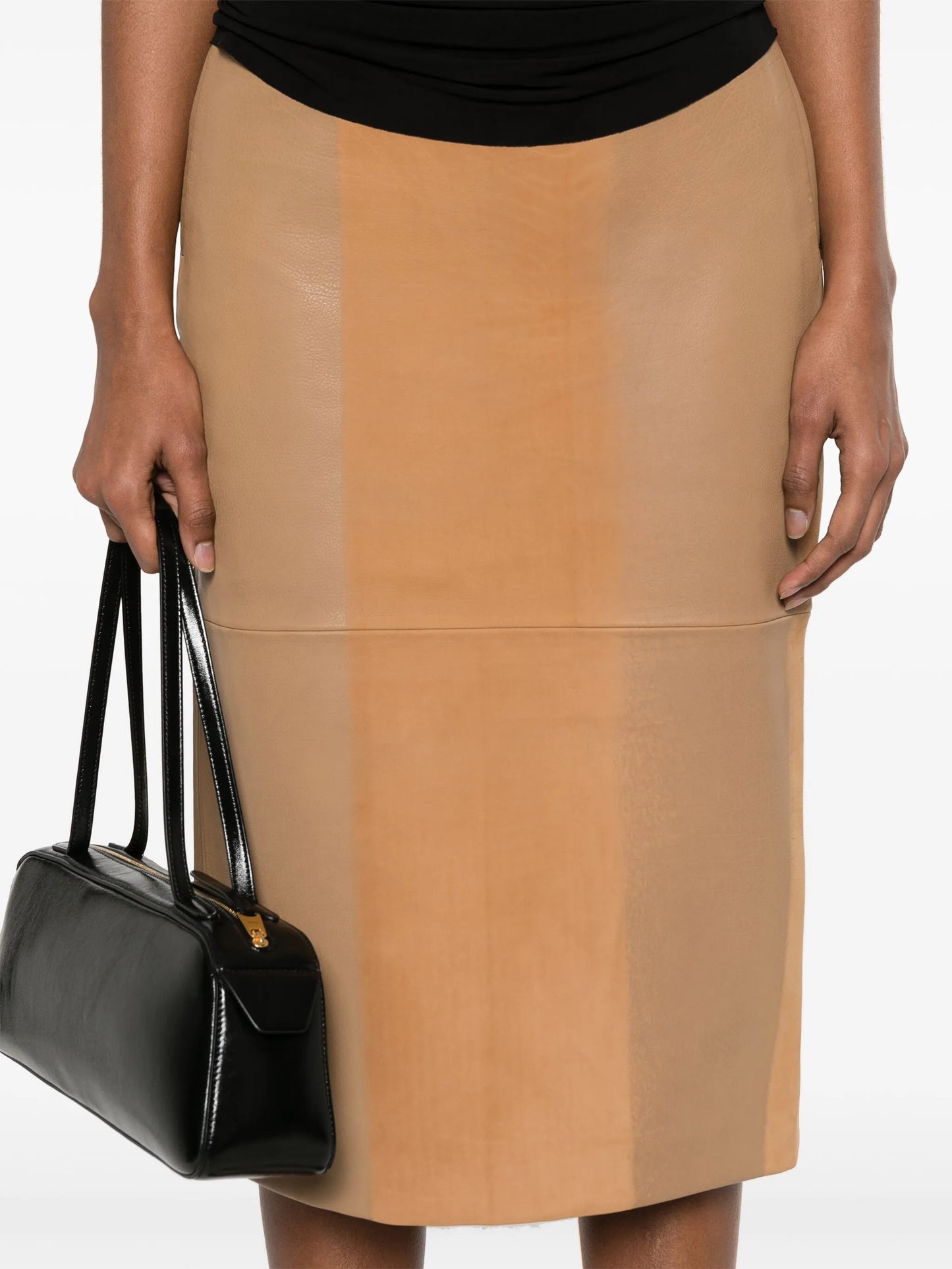 scuffed-leather midi skirt