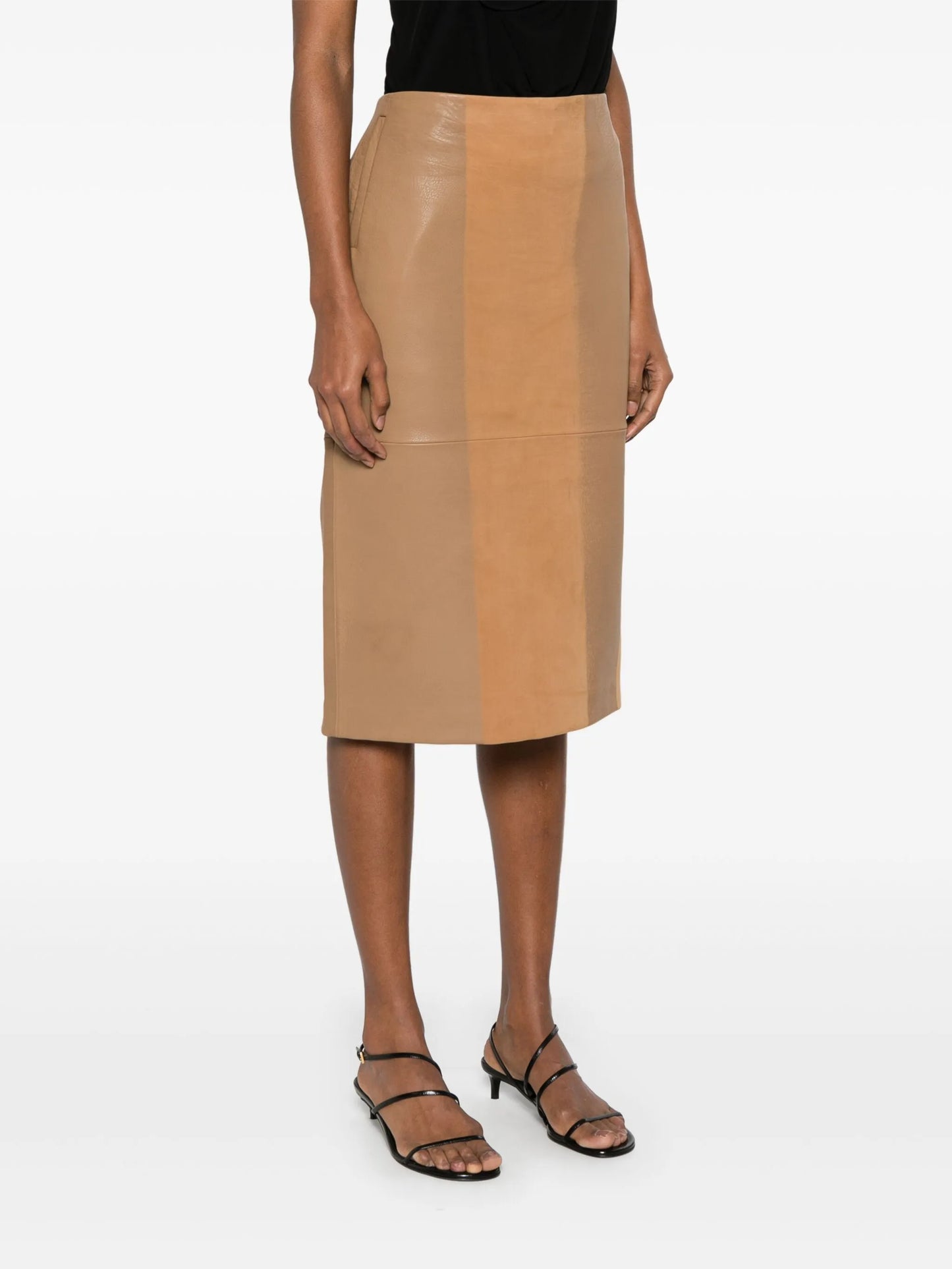 scuffed-leather midi skirt