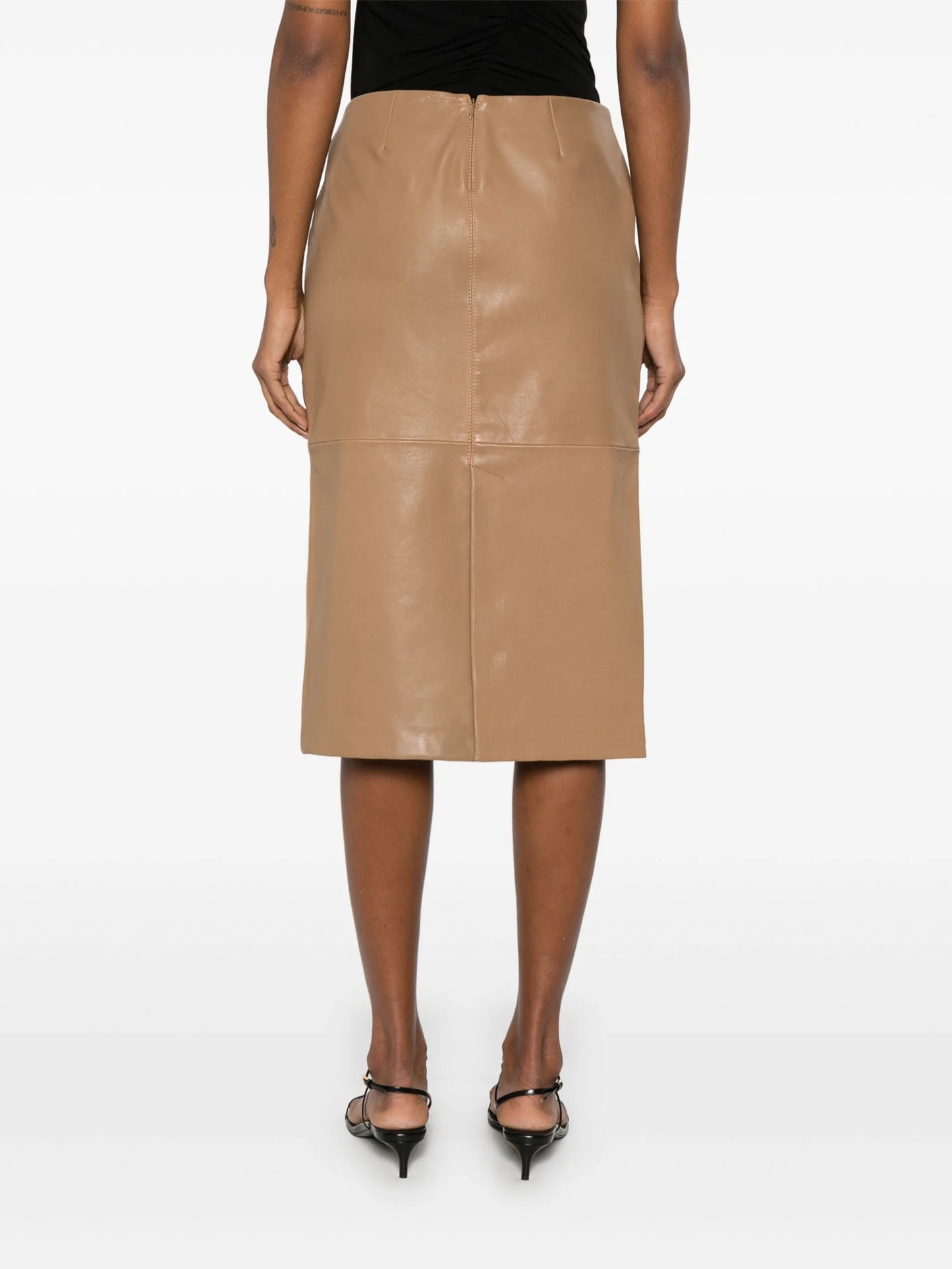 scuffed-leather midi skirt