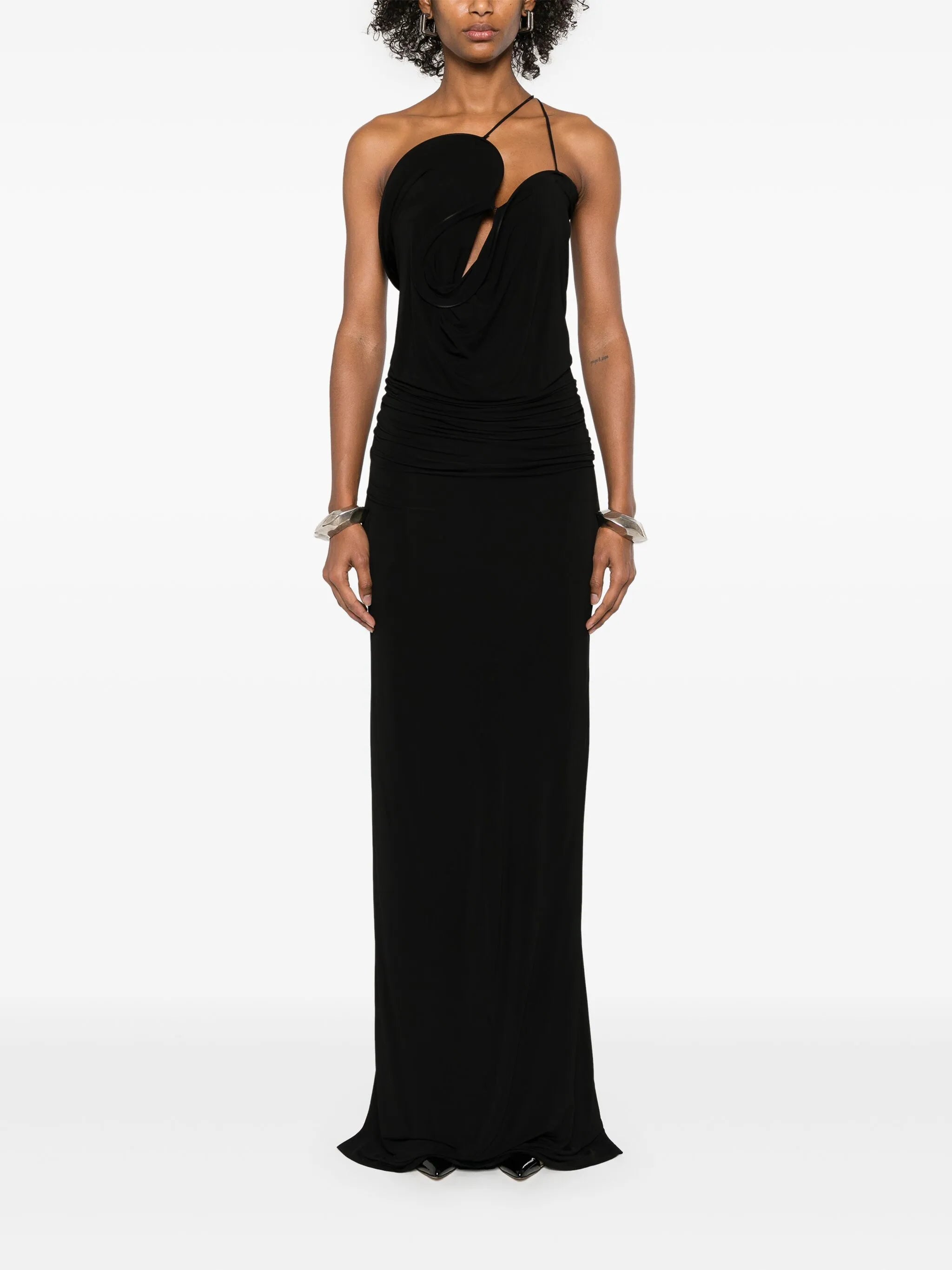 wave-coil draped gown