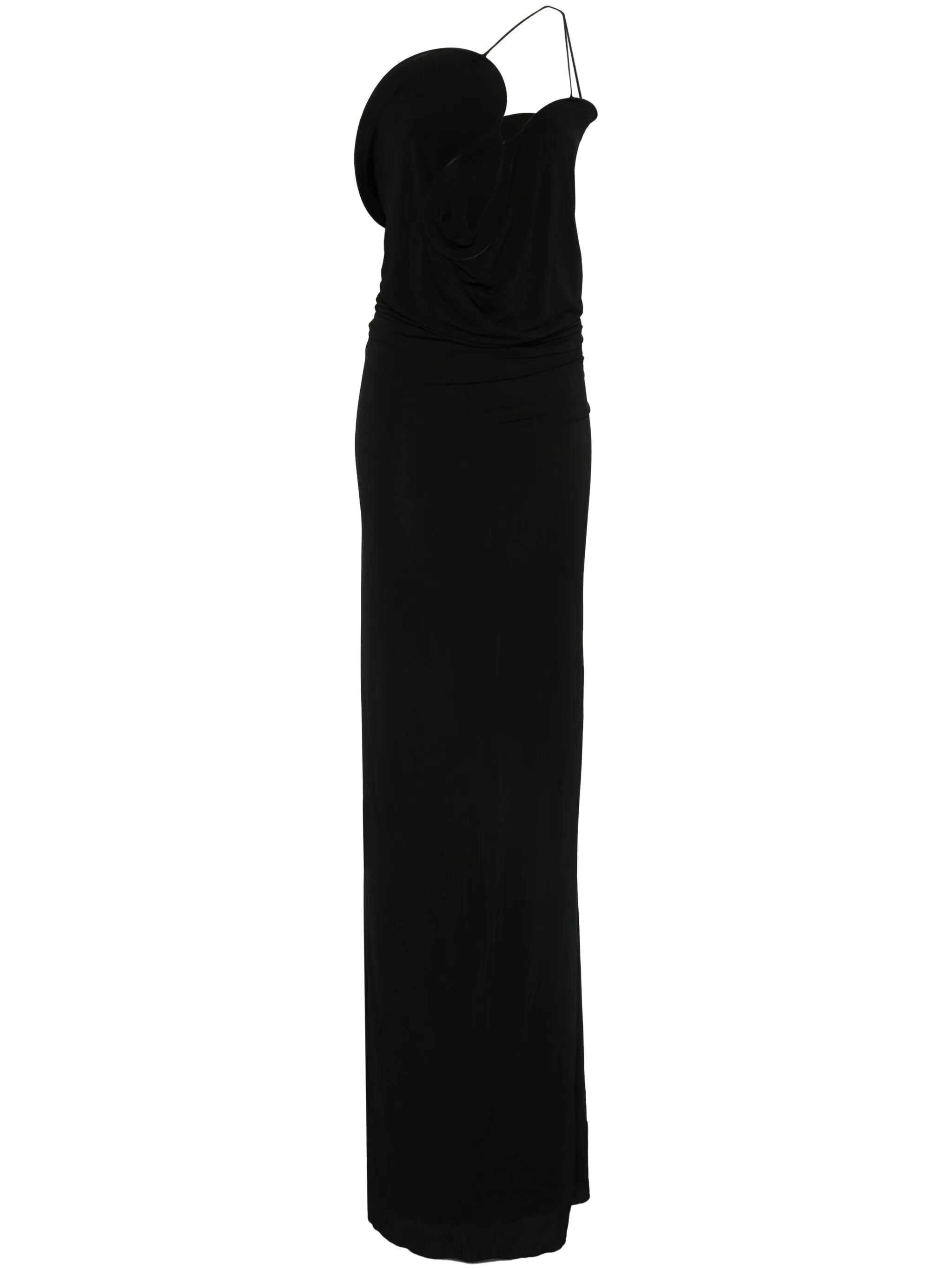 wave-coil draped gown