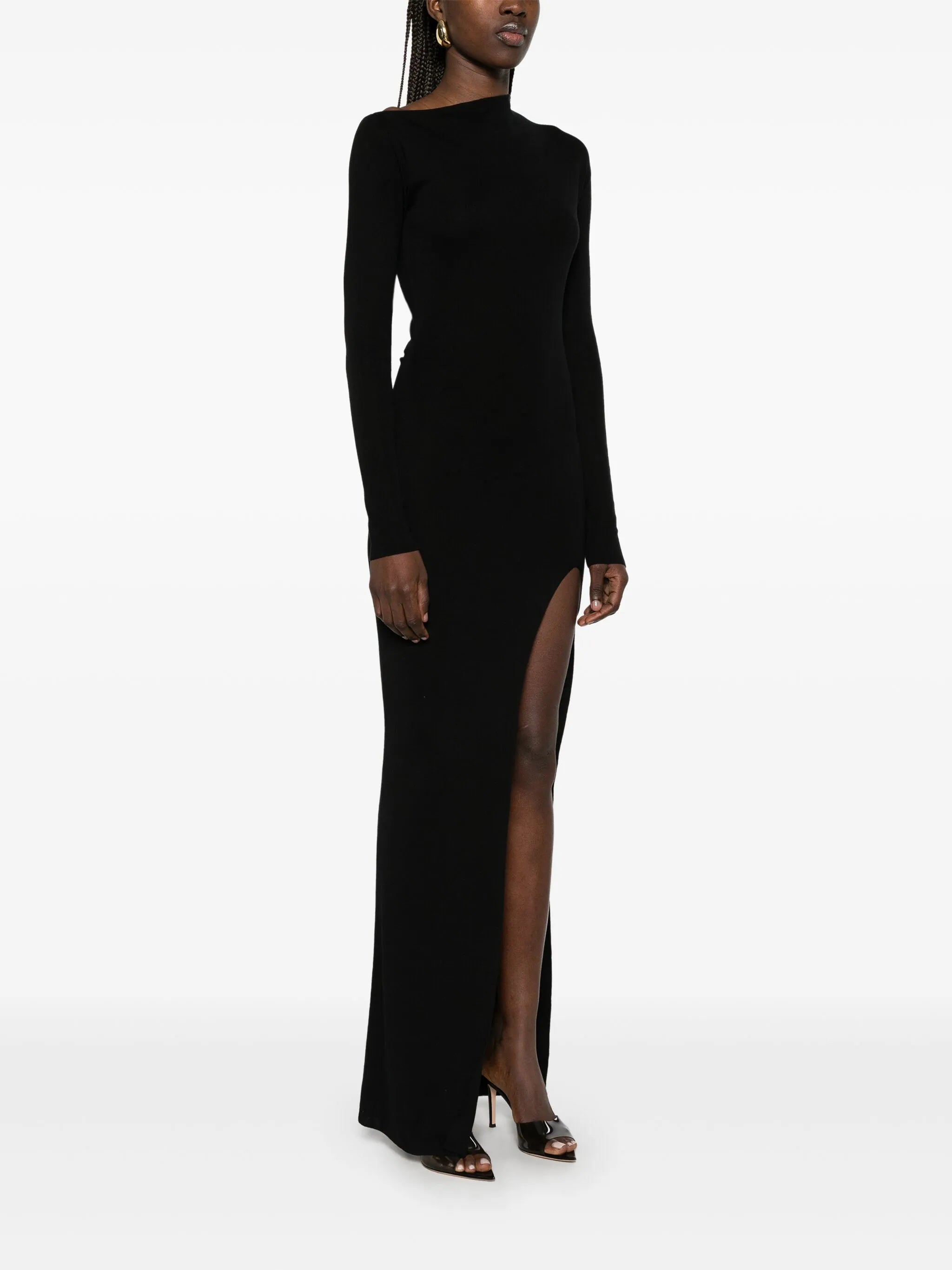 asymmetric fine-knit midi dress