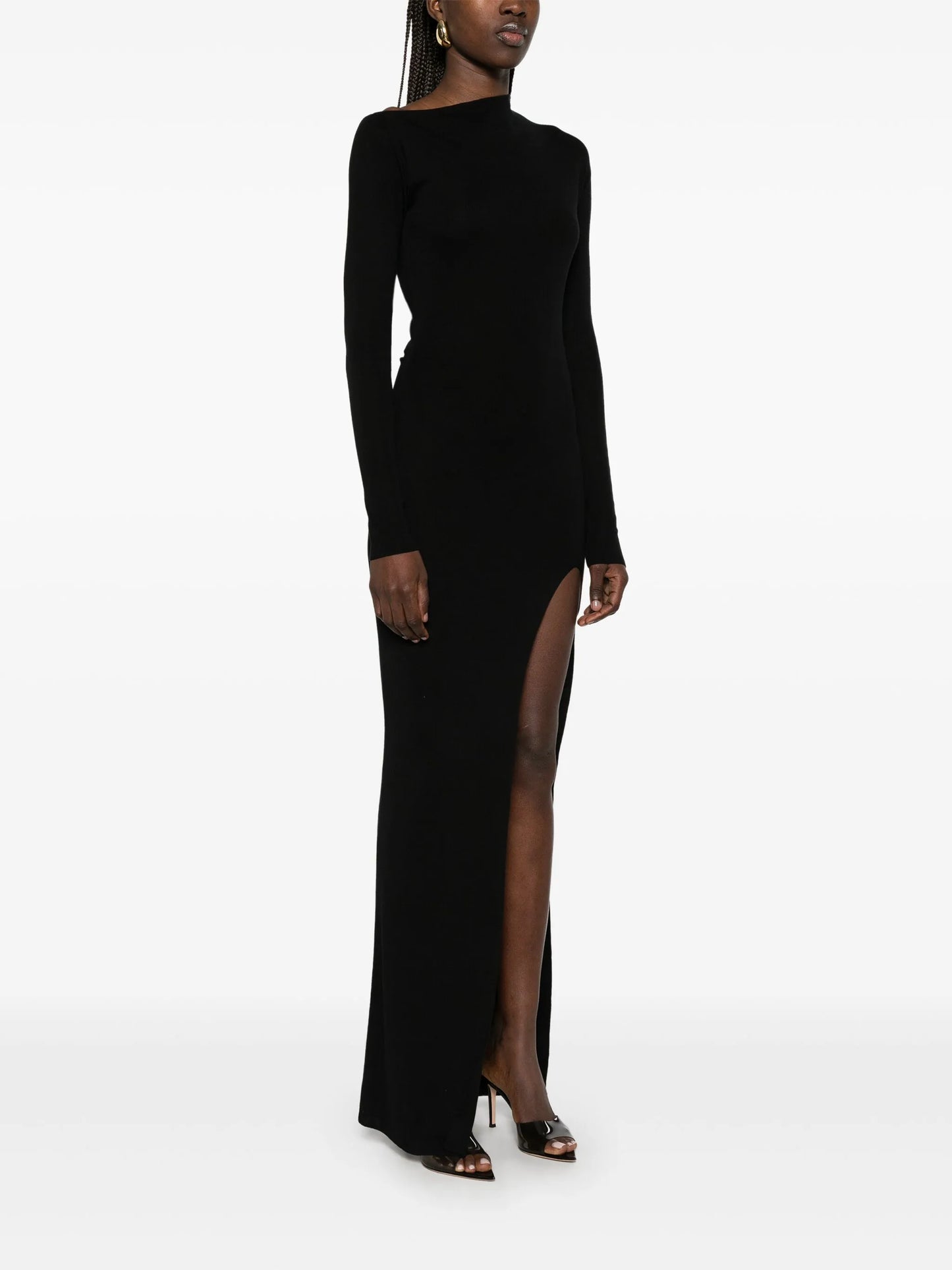 asymmetric fine-knit midi dress