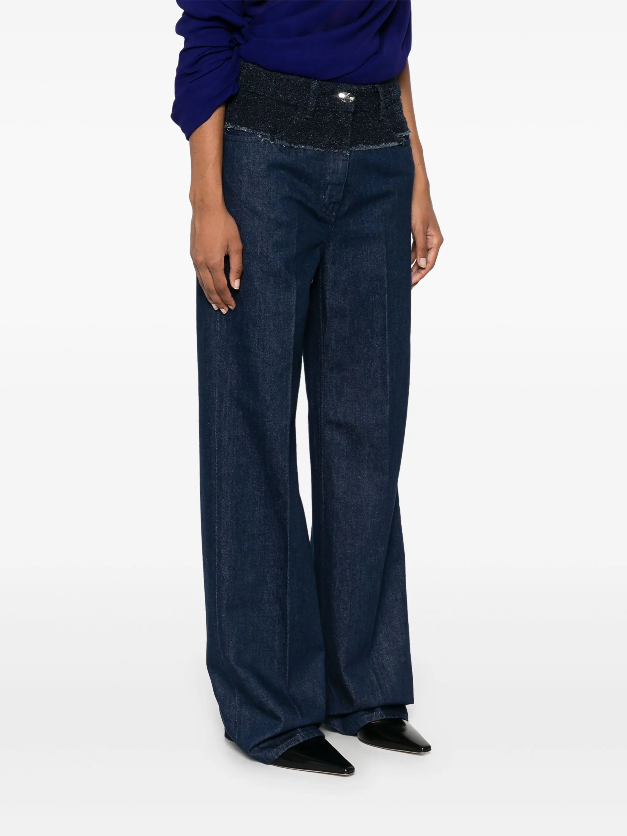 bouclé-panelled jeans